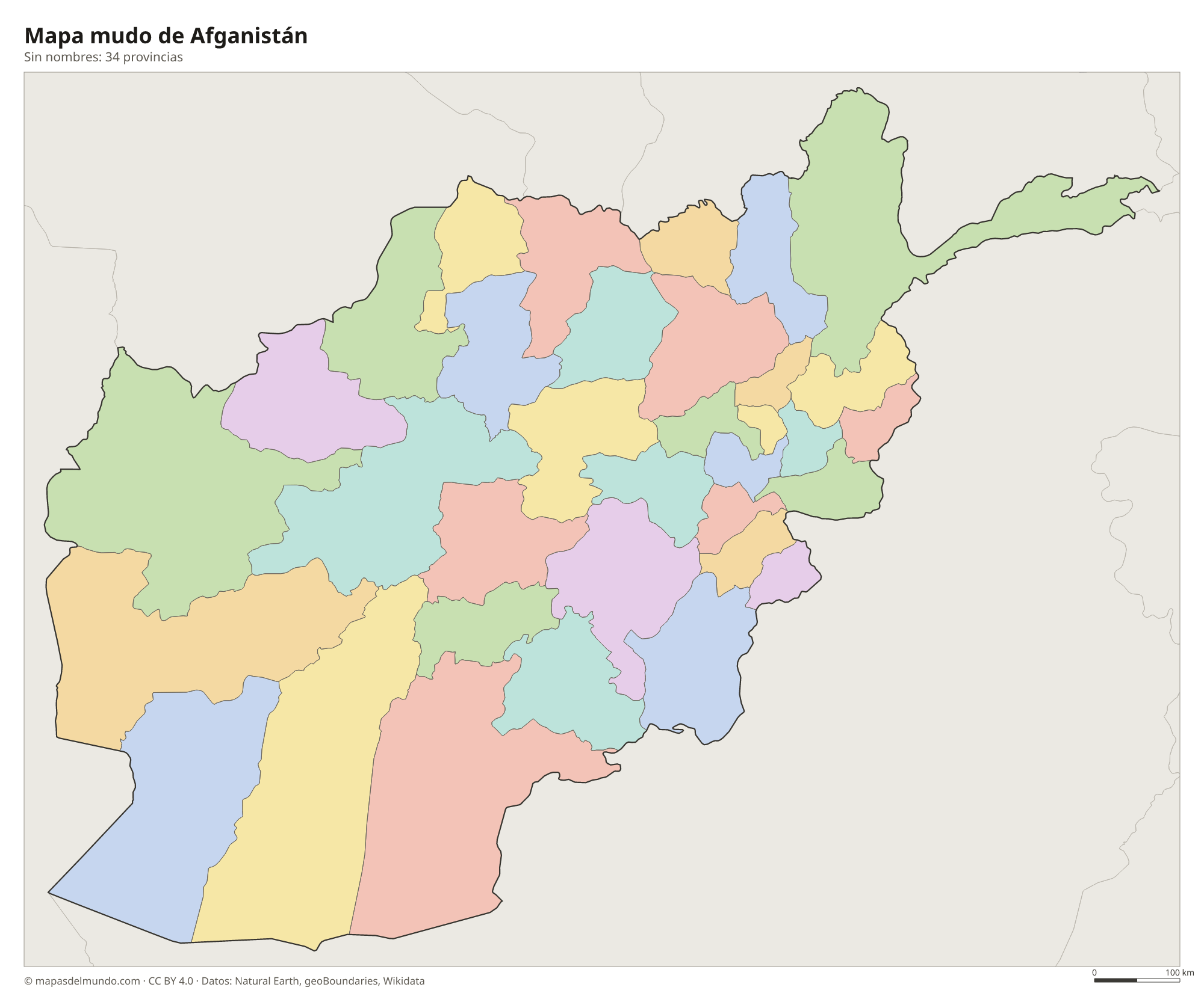 Mapa mudo de Afganistán sin nombres