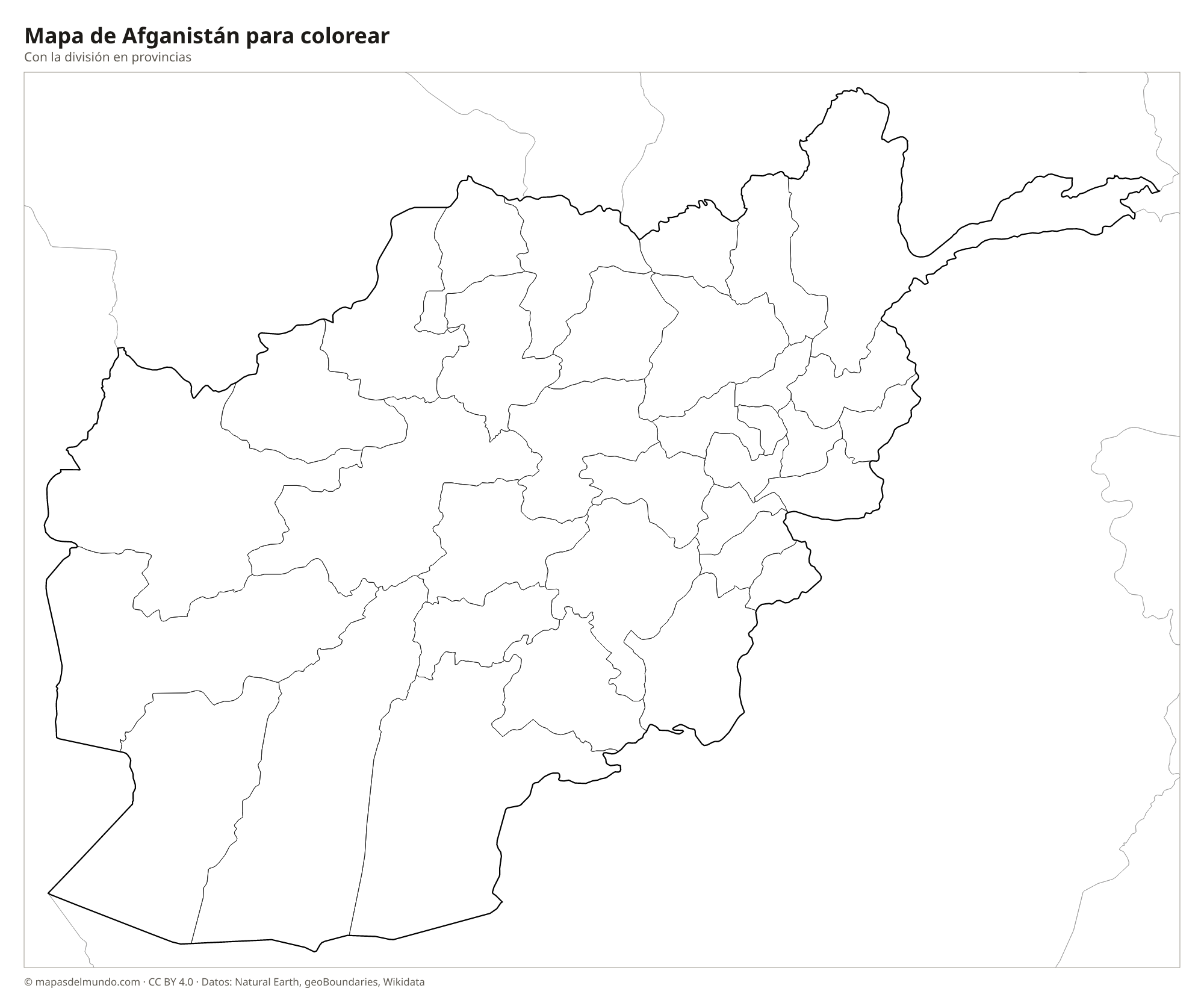 Mapa de Afganistán para colorear