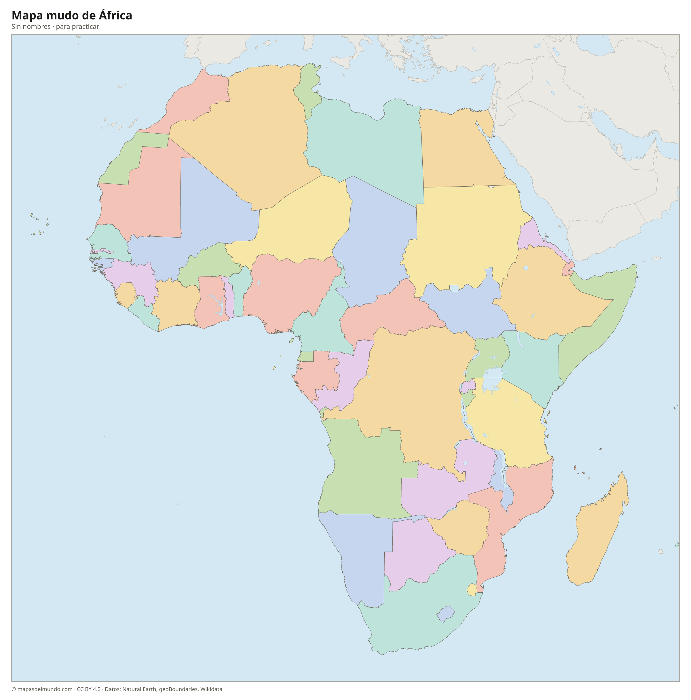 Mapa mudo de África sin nombres
