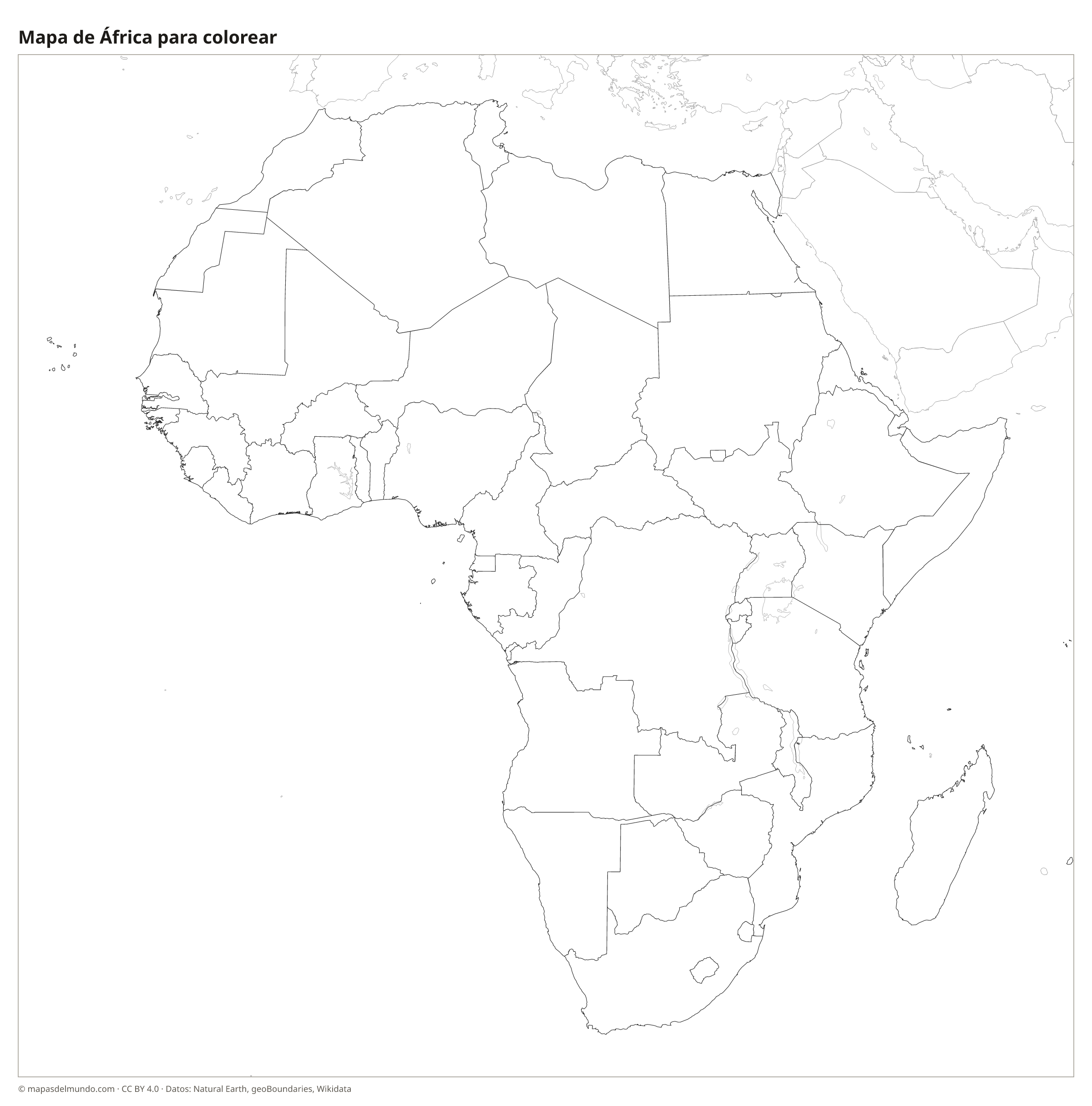 Mapa de África para colorear