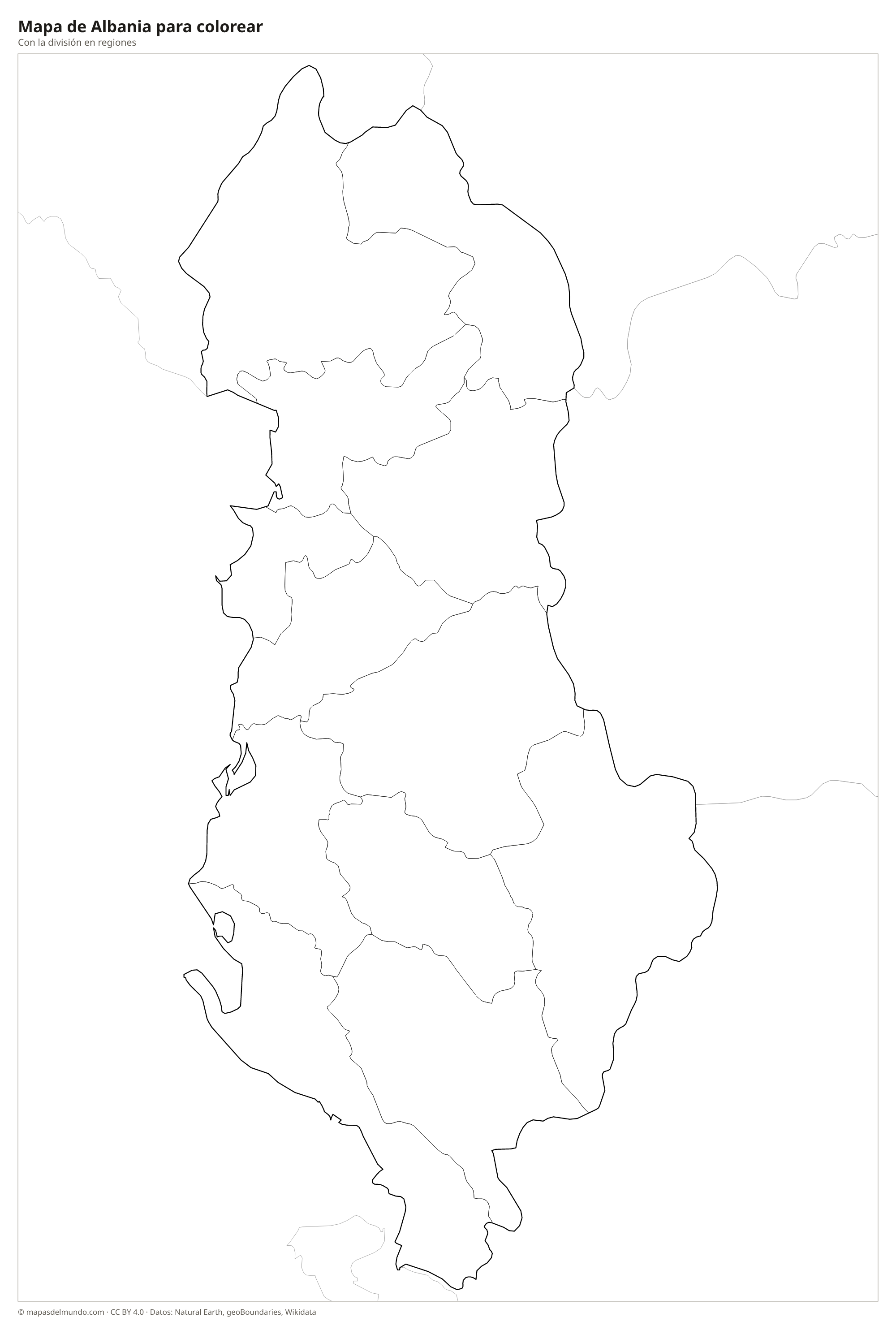 Mapa de Albania para colorear