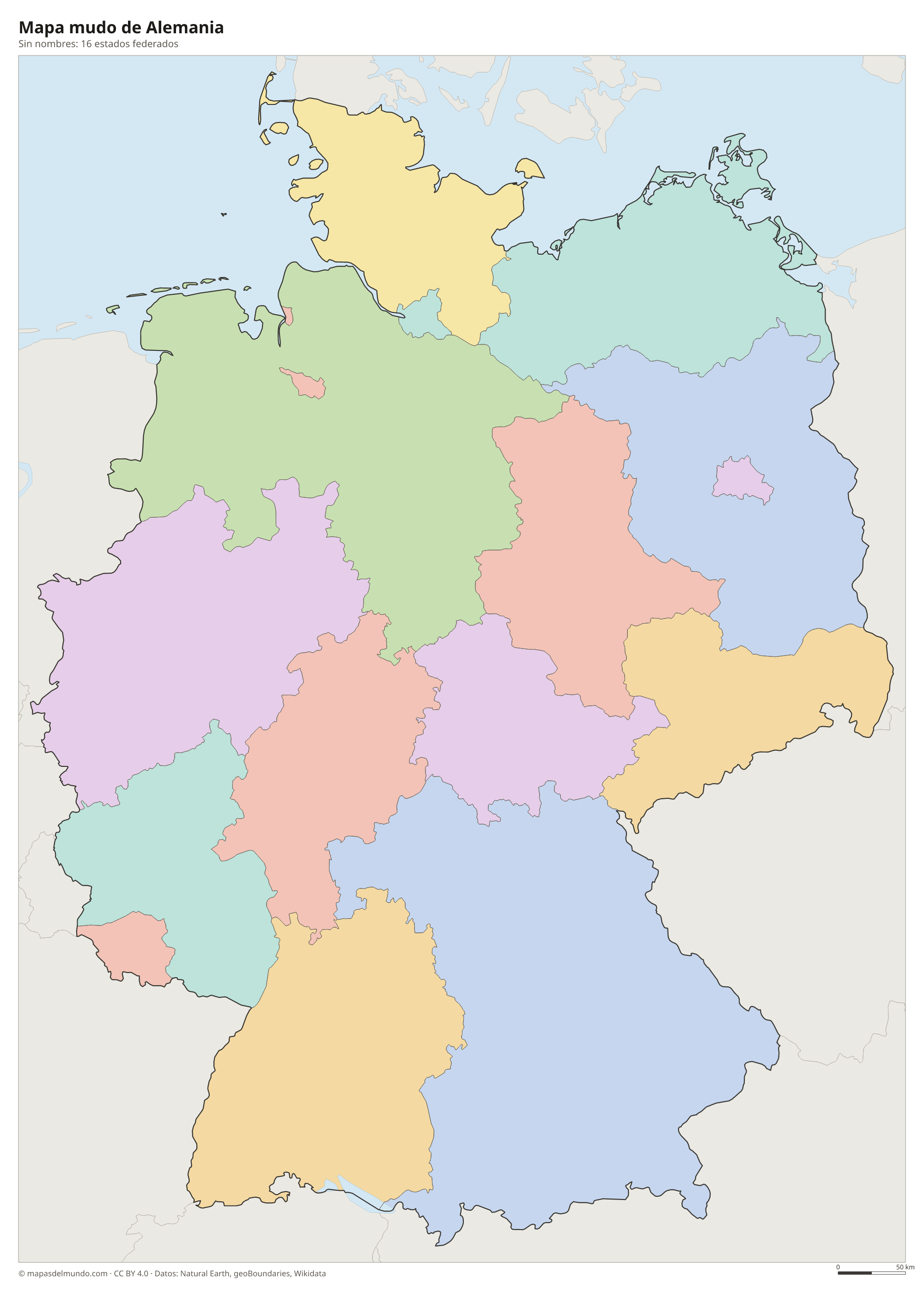 Mapa mudo de Alemania sin nombres