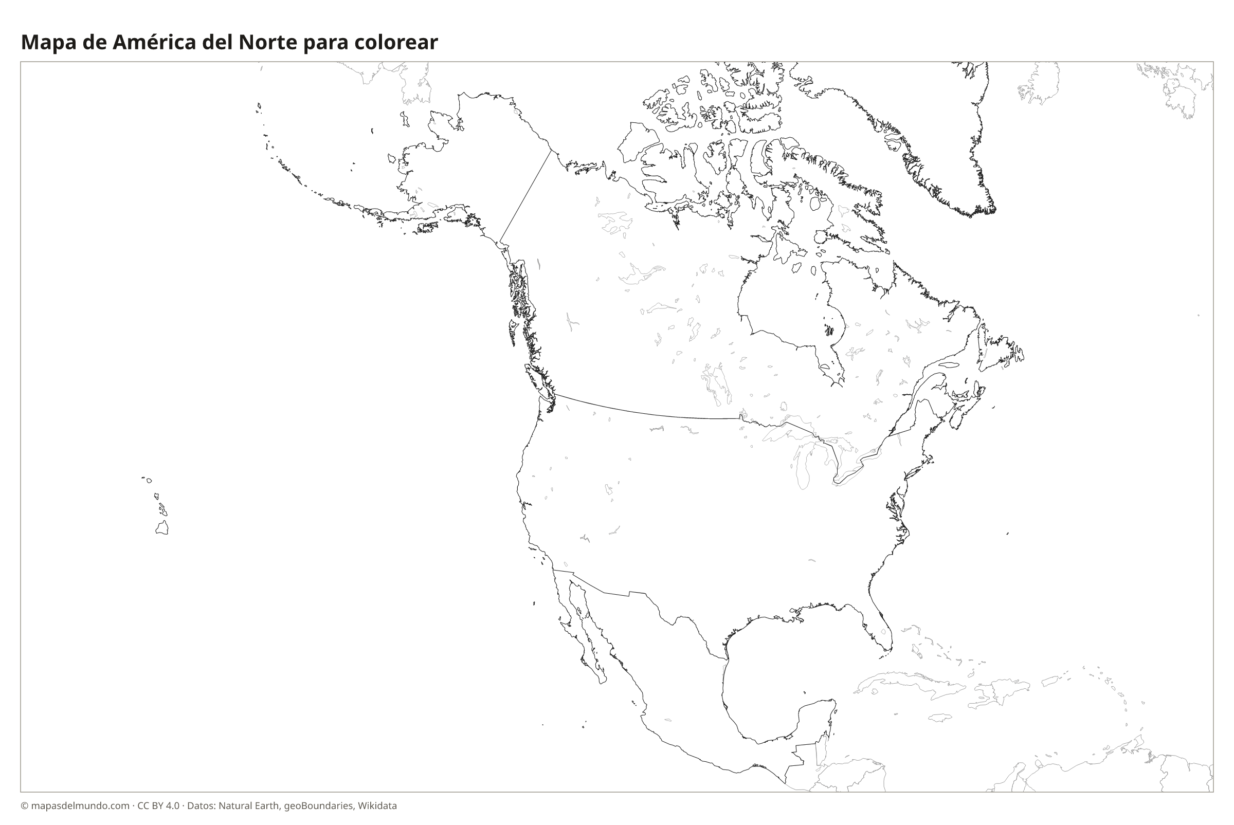 Mapa de América del Norte para colorear