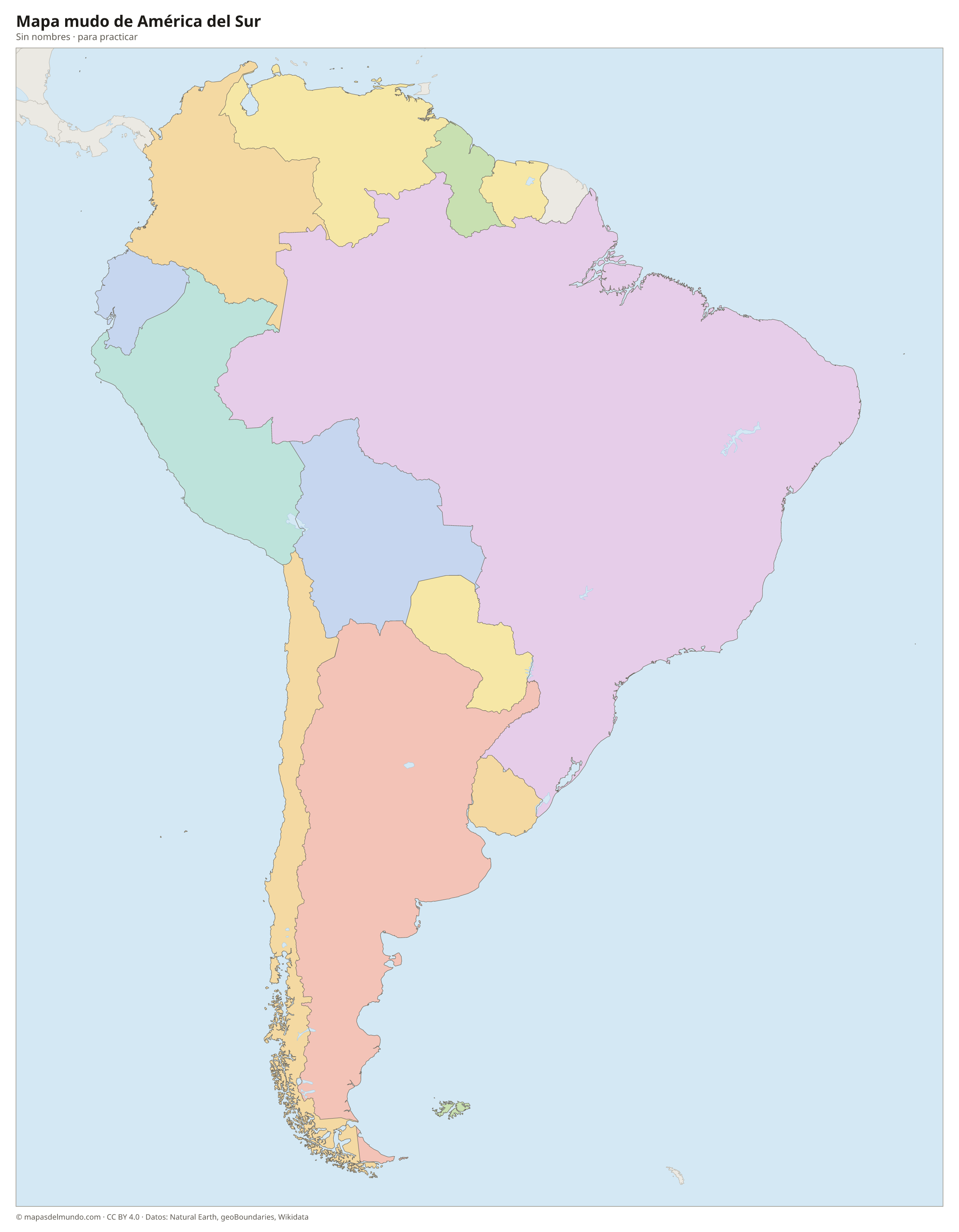 Mapa mudo de América del Sur sin nombres