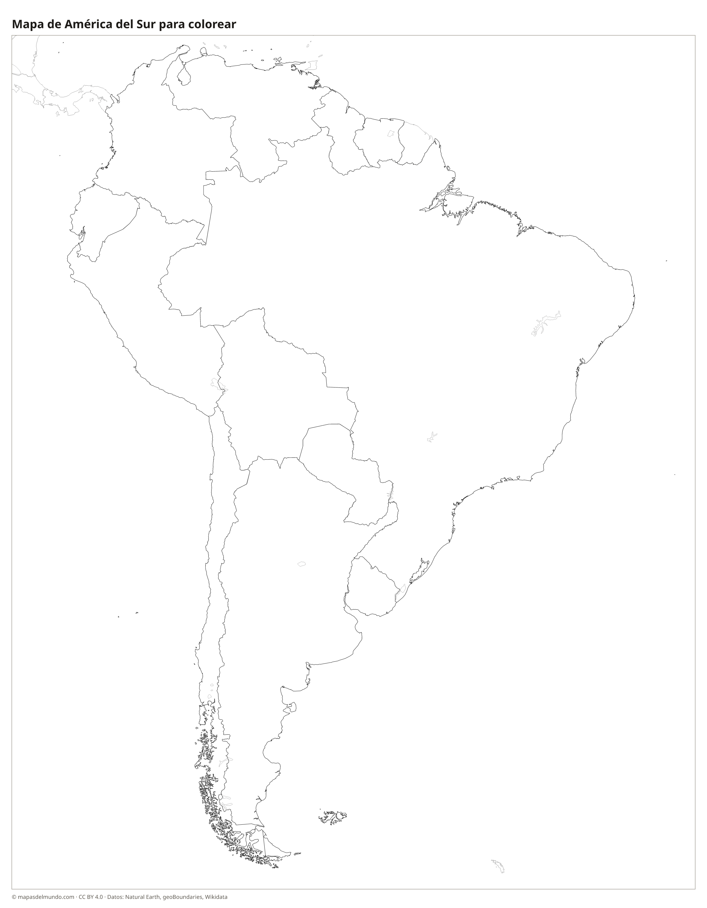 Mapa de América del Sur para colorear