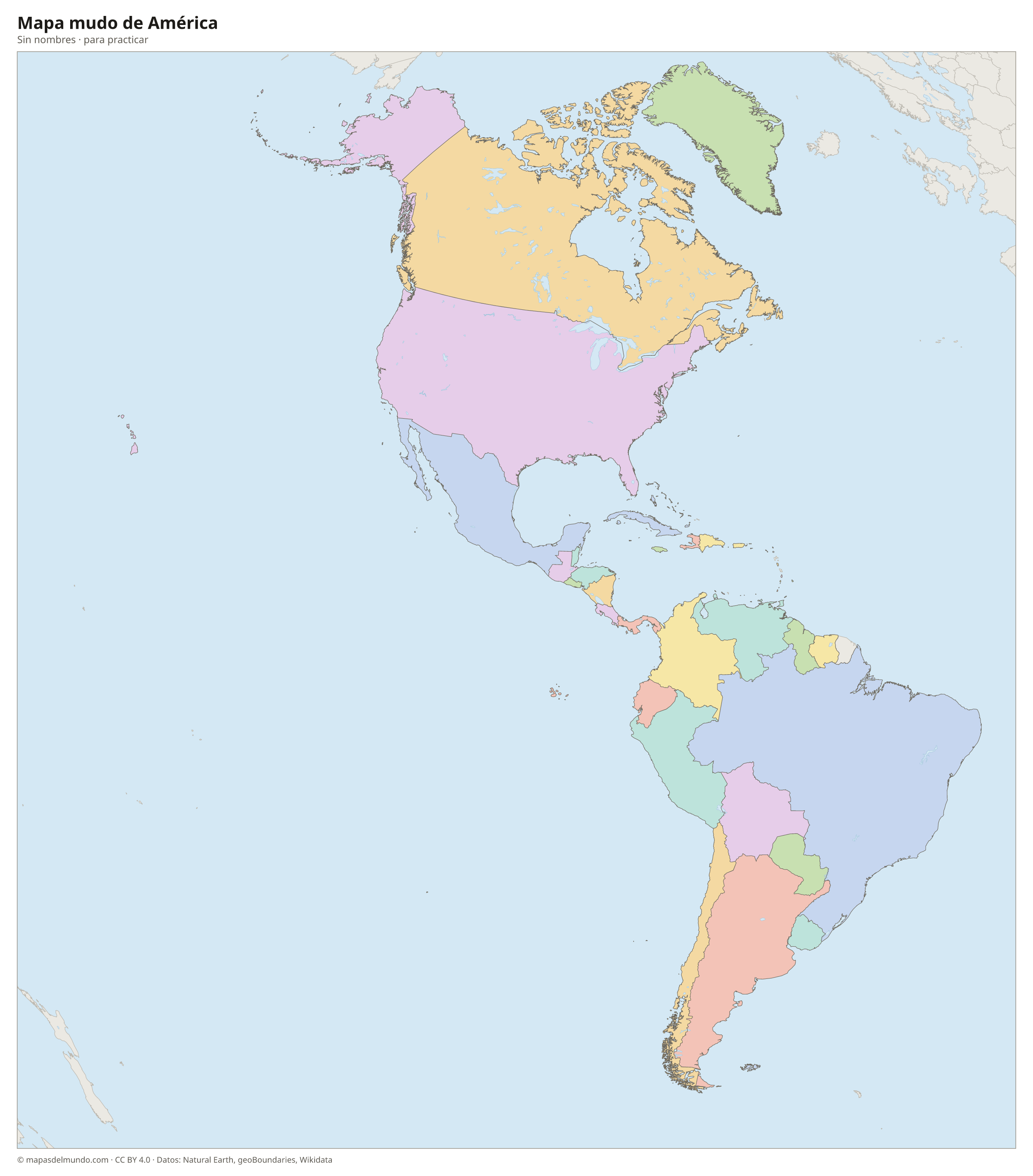 Mapa mudo de América sin nombres
