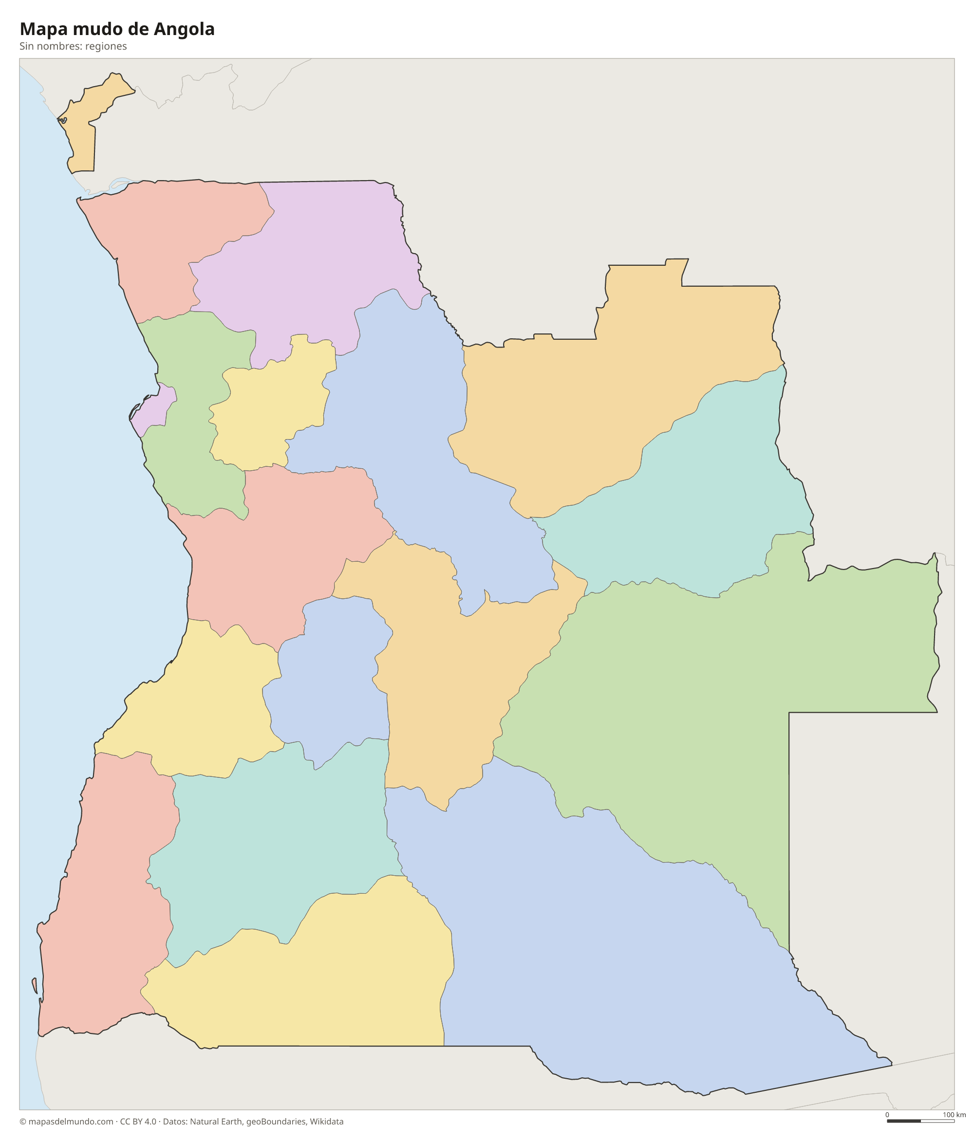 Mapa mudo de Angola sin nombres