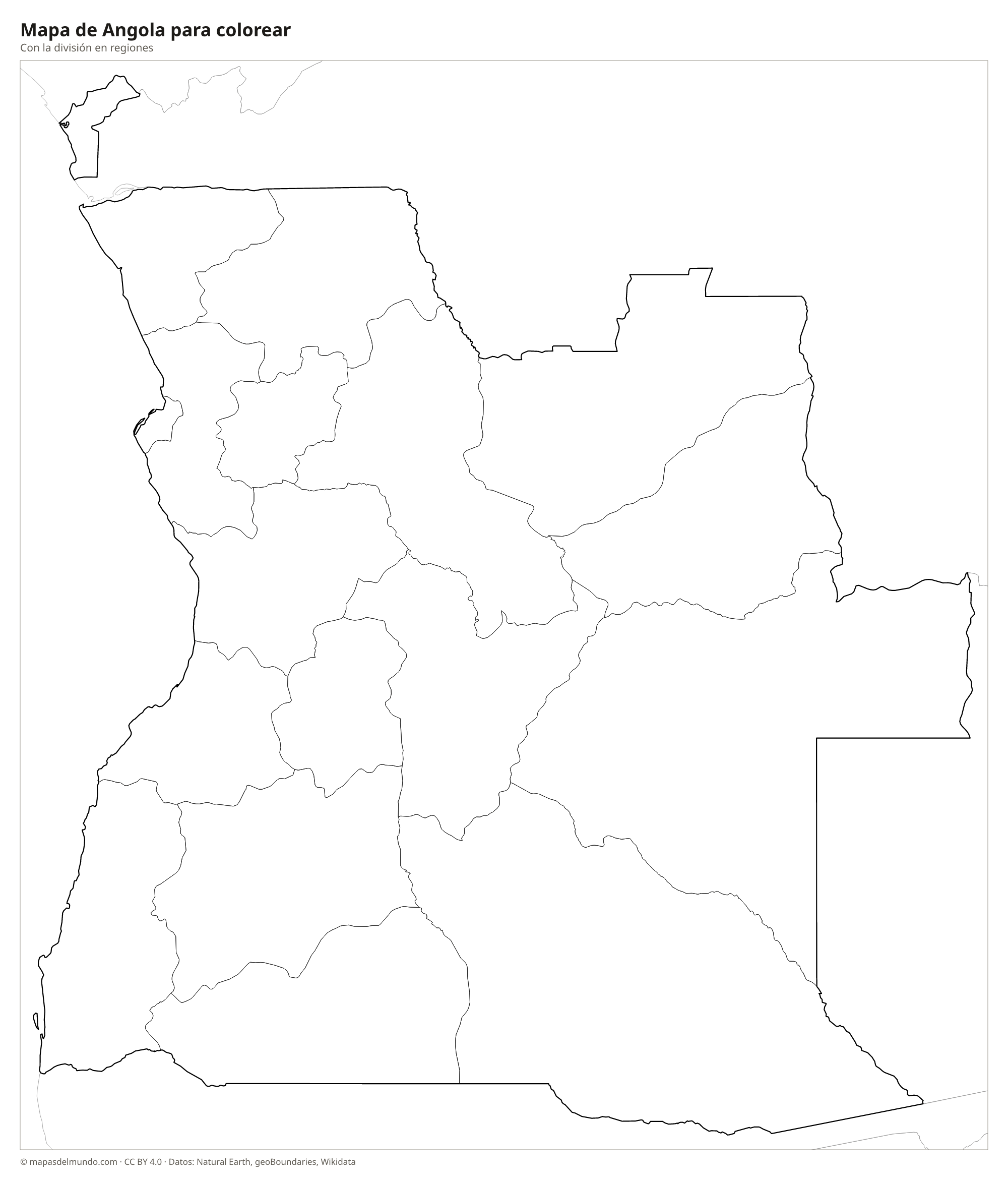 Mapa de Angola para colorear