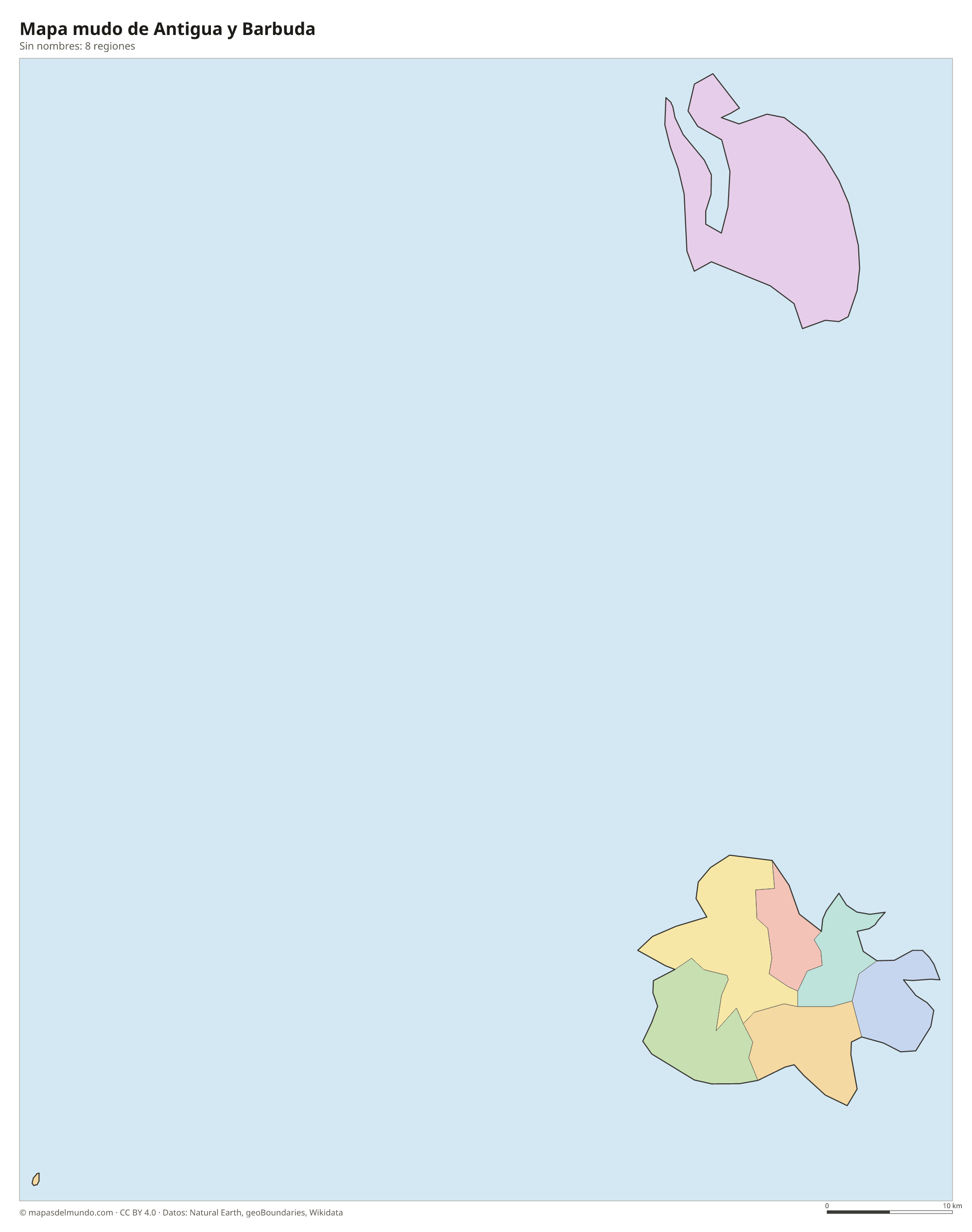 Mapa mudo de Antigua y Barbuda sin nombres