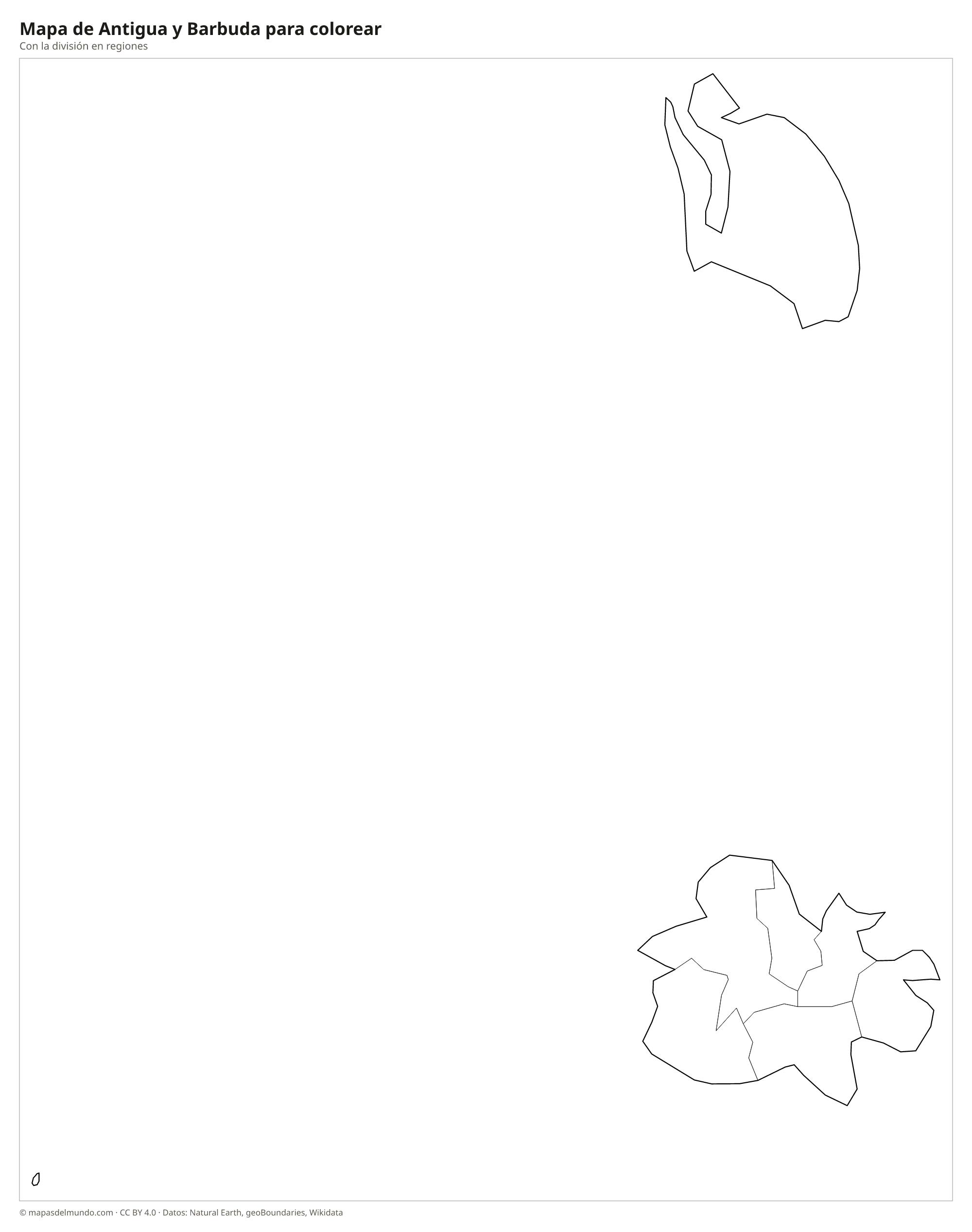Mapa de Antigua y Barbuda para colorear