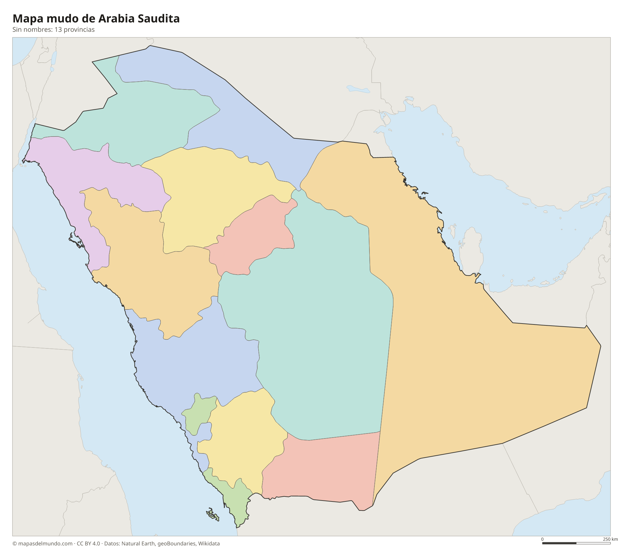 Mapa mudo de Arabia Saudita sin nombres
