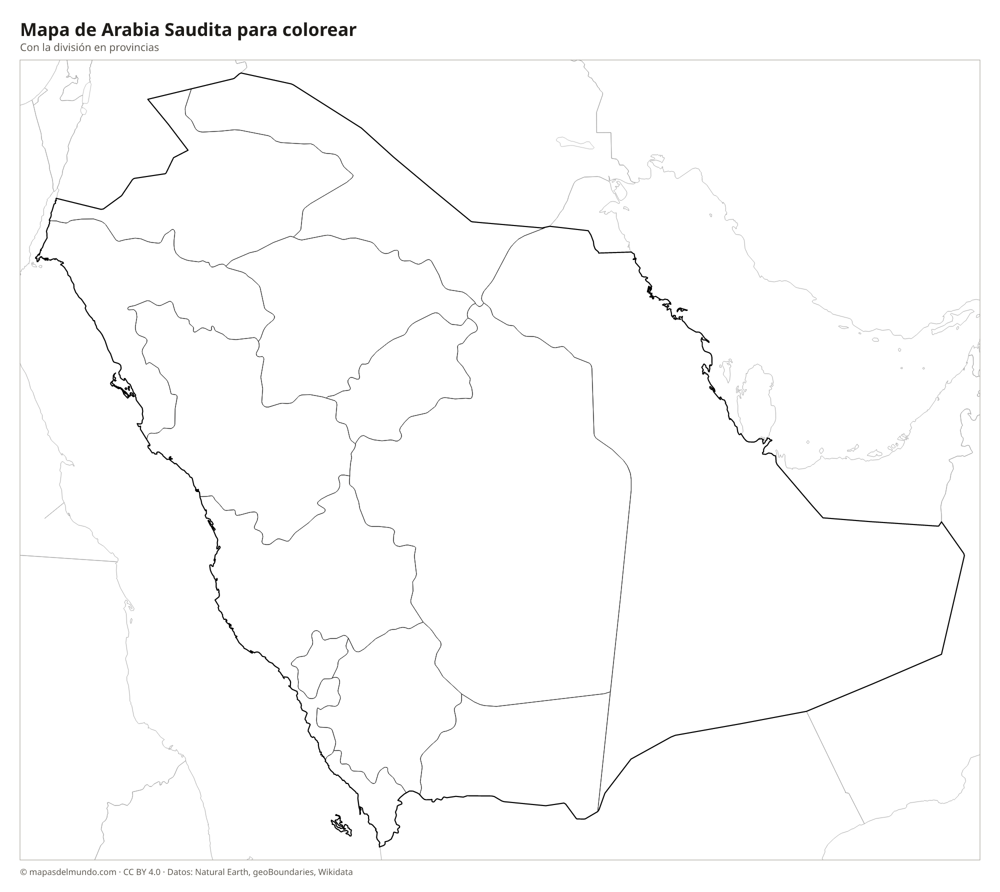 Mapa de Arabia Saudita para colorear