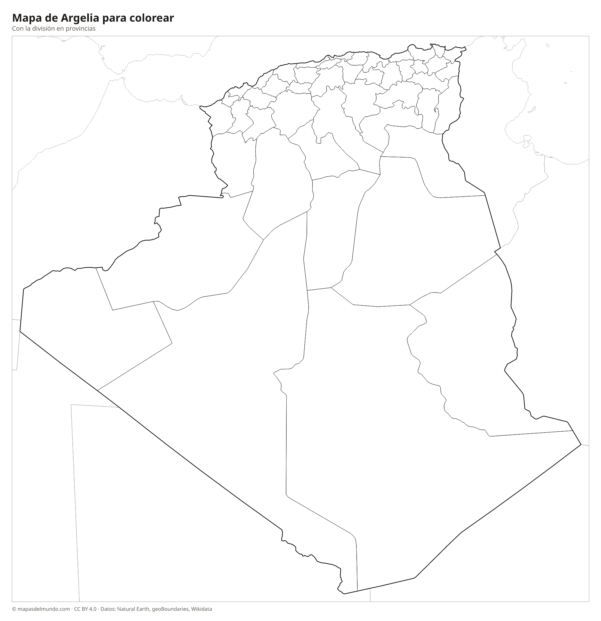 Mapa de Argelia para colorear