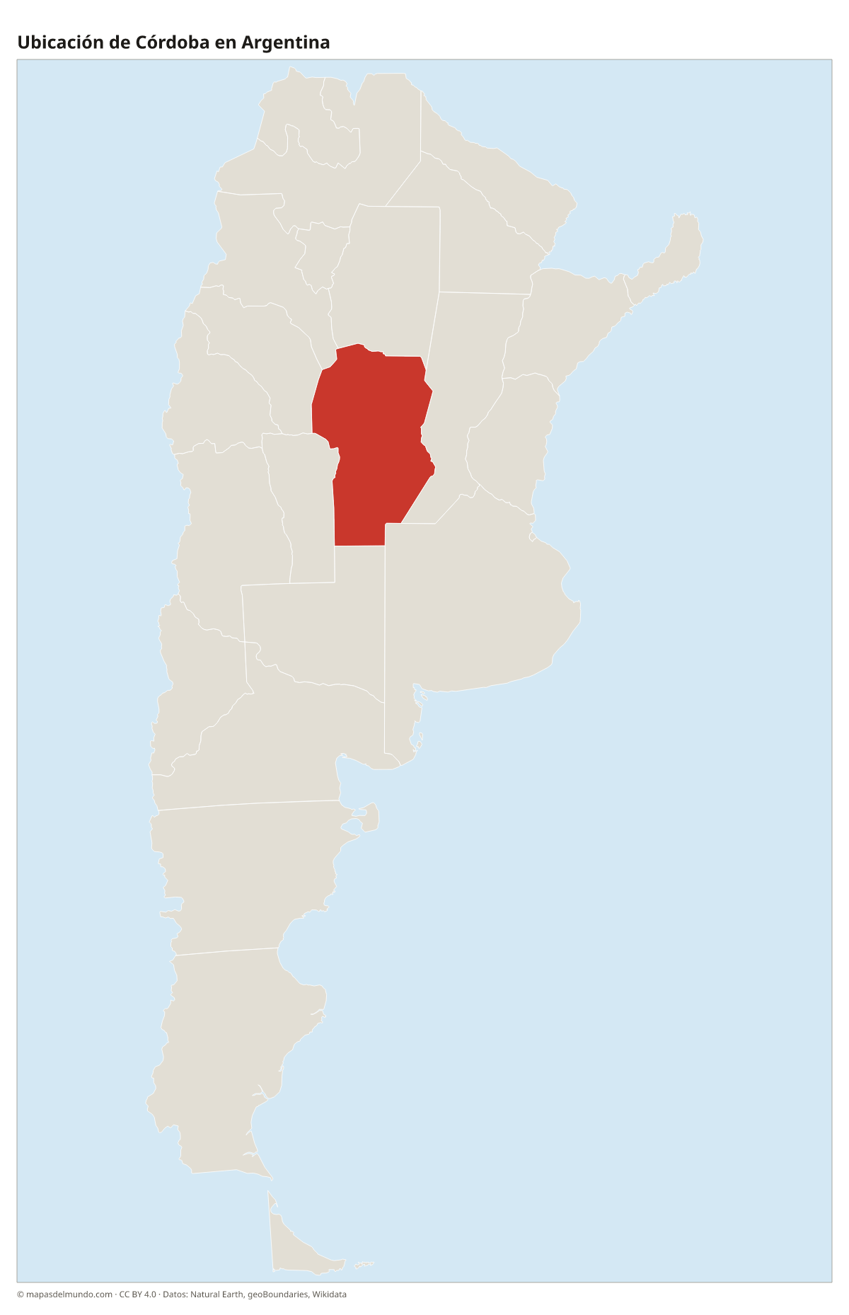 Ubicación de Córdoba en el mapa de Argentina