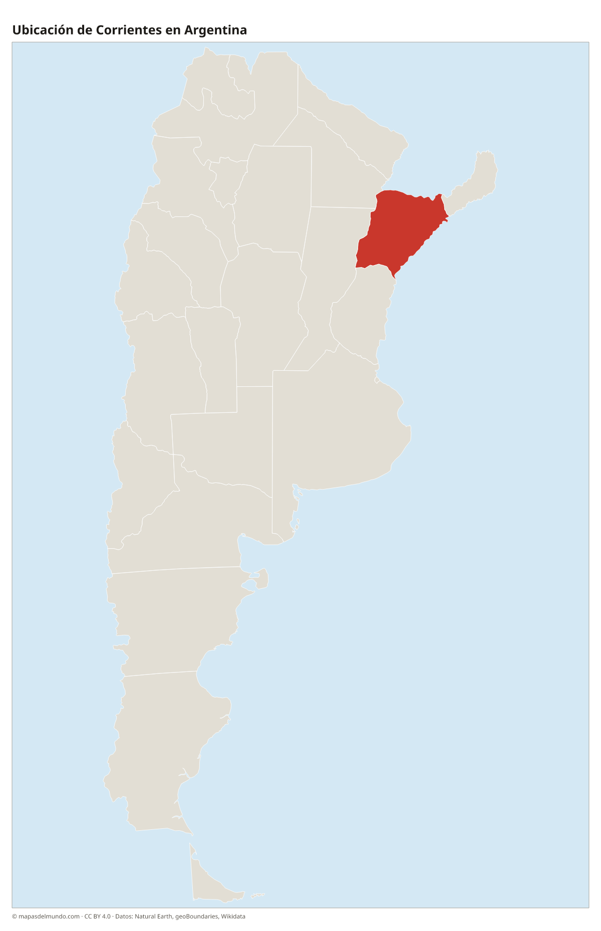 Ubicación de Corrientes en el mapa de Argentina