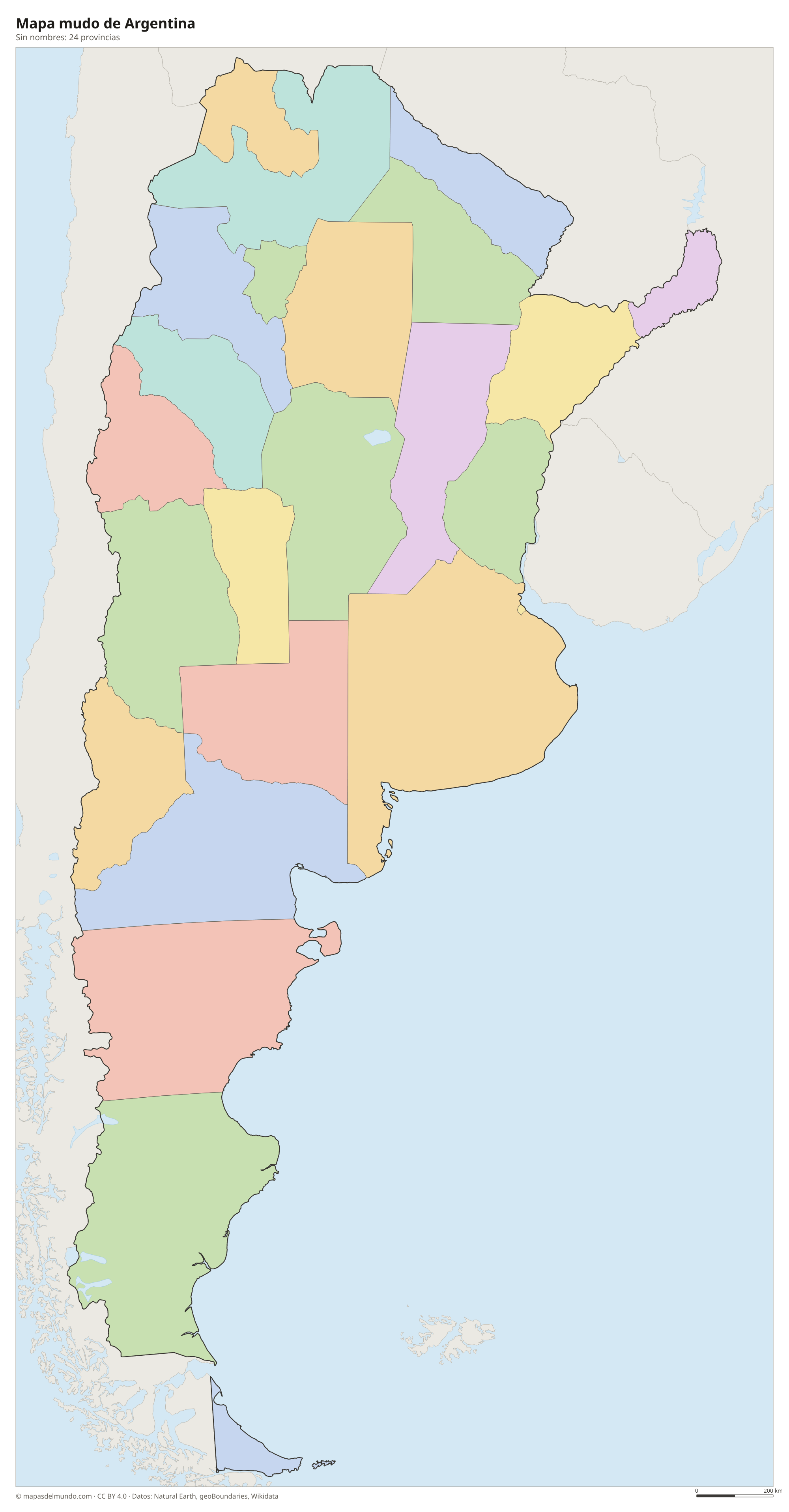 Mapa mudo de Argentina sin nombres