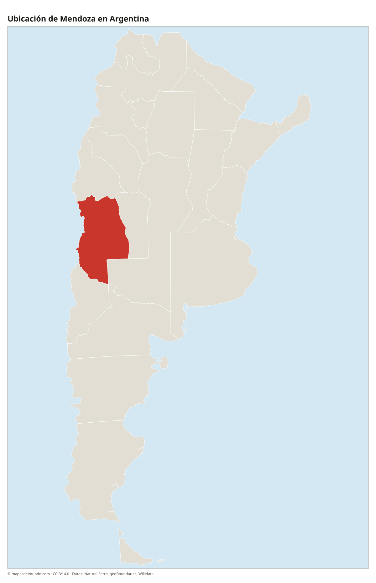 Ubicación de Mendoza en el mapa de Argentina