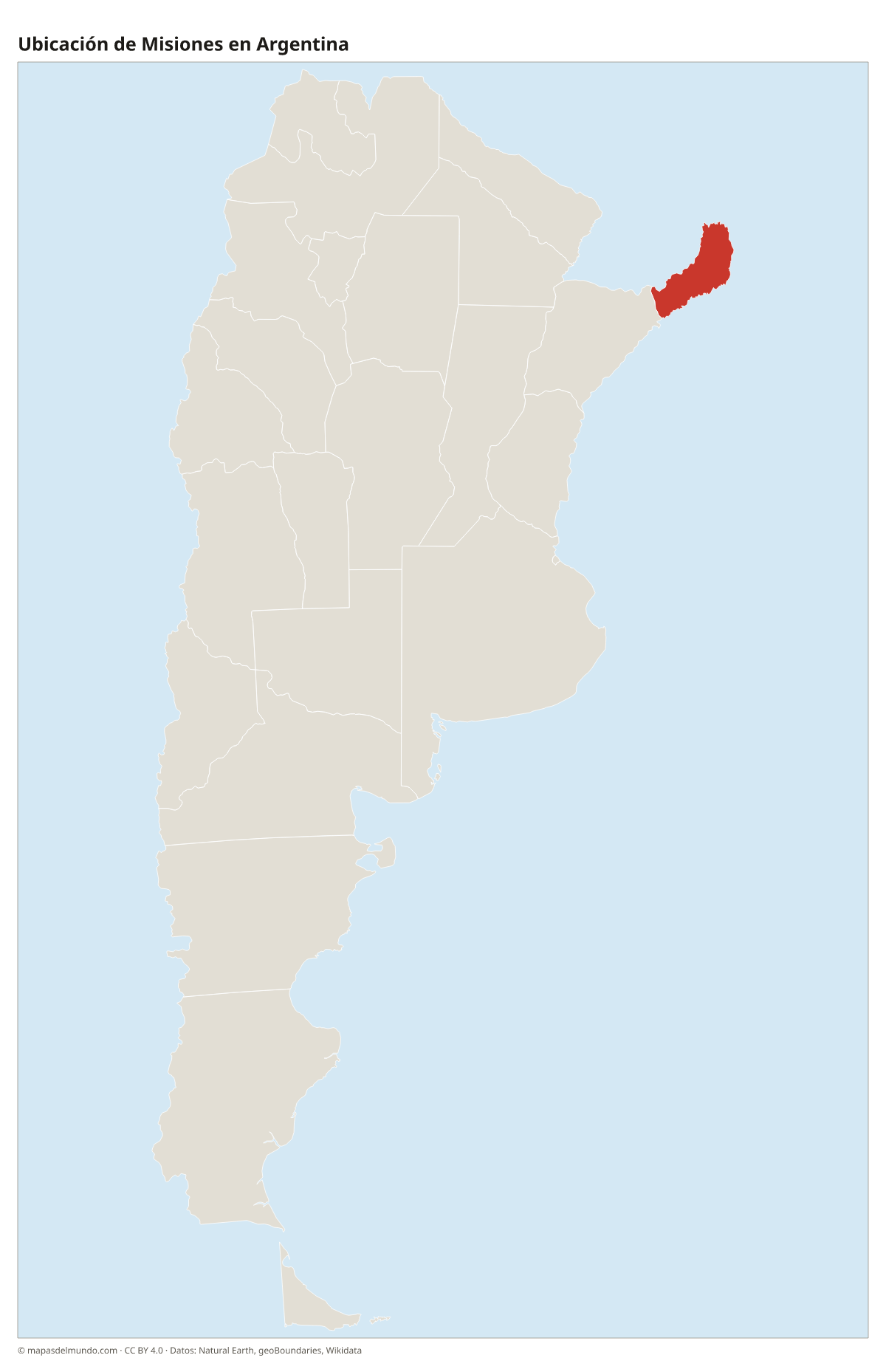 Ubicación de Misiones en el mapa de Argentina
