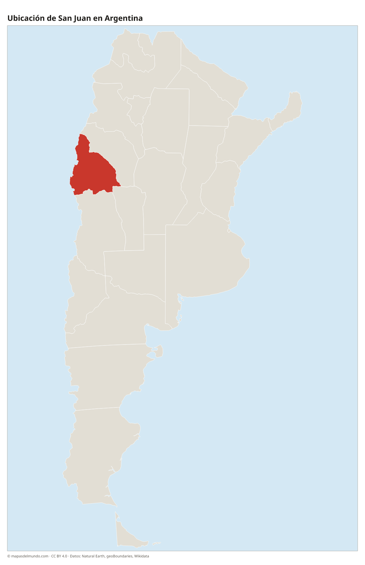 Ubicación de San Juan en el mapa de Argentina