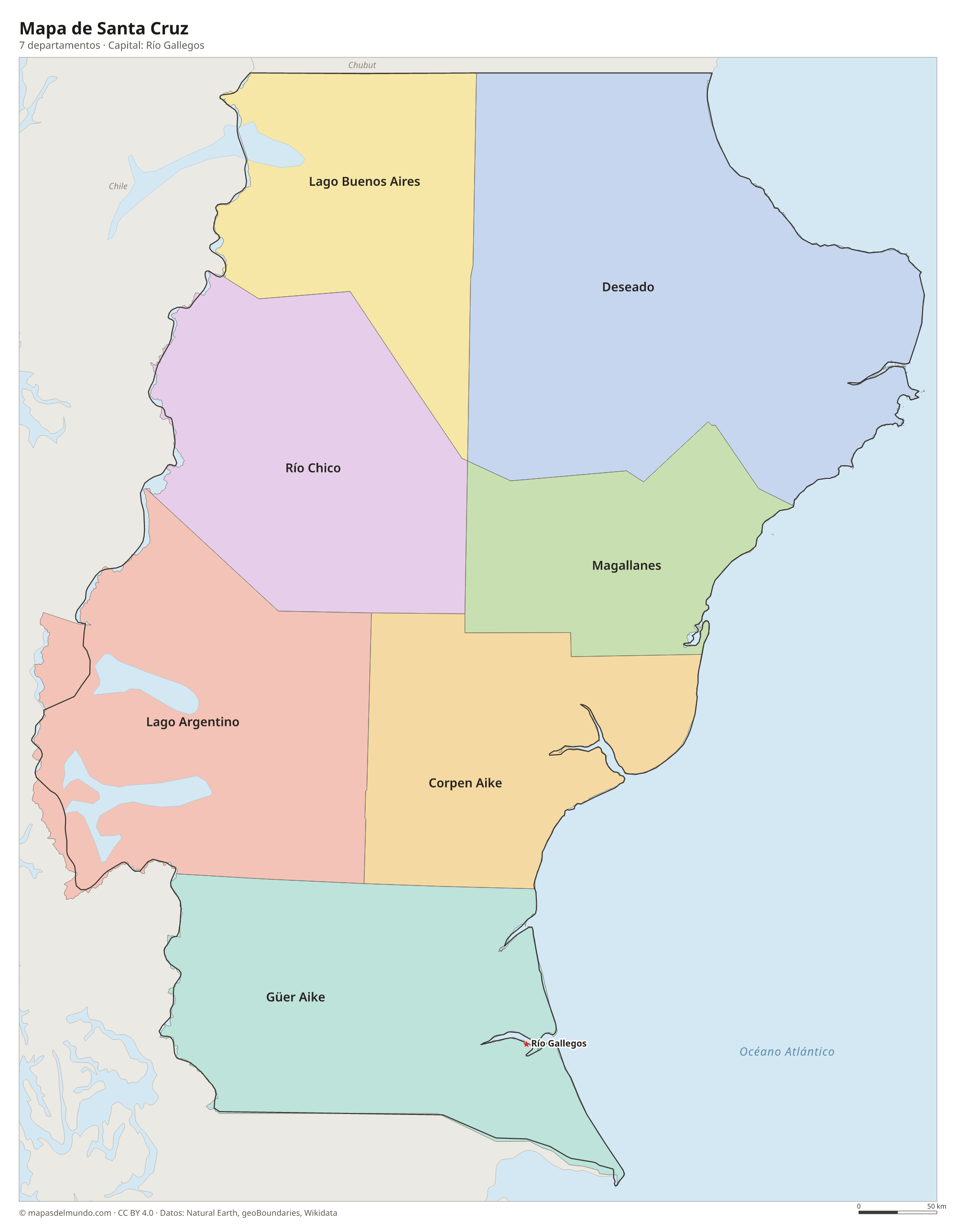 Mapa de Santa Cruz con sus 7 departamentos