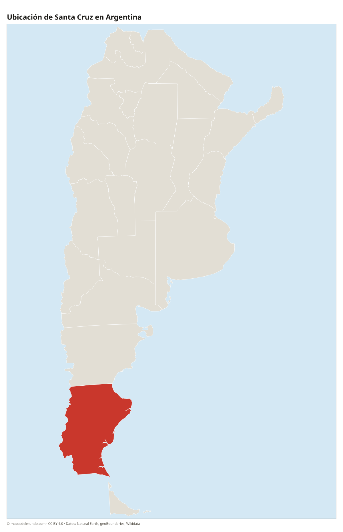 Ubicación de Santa Cruz en el mapa de Argentina