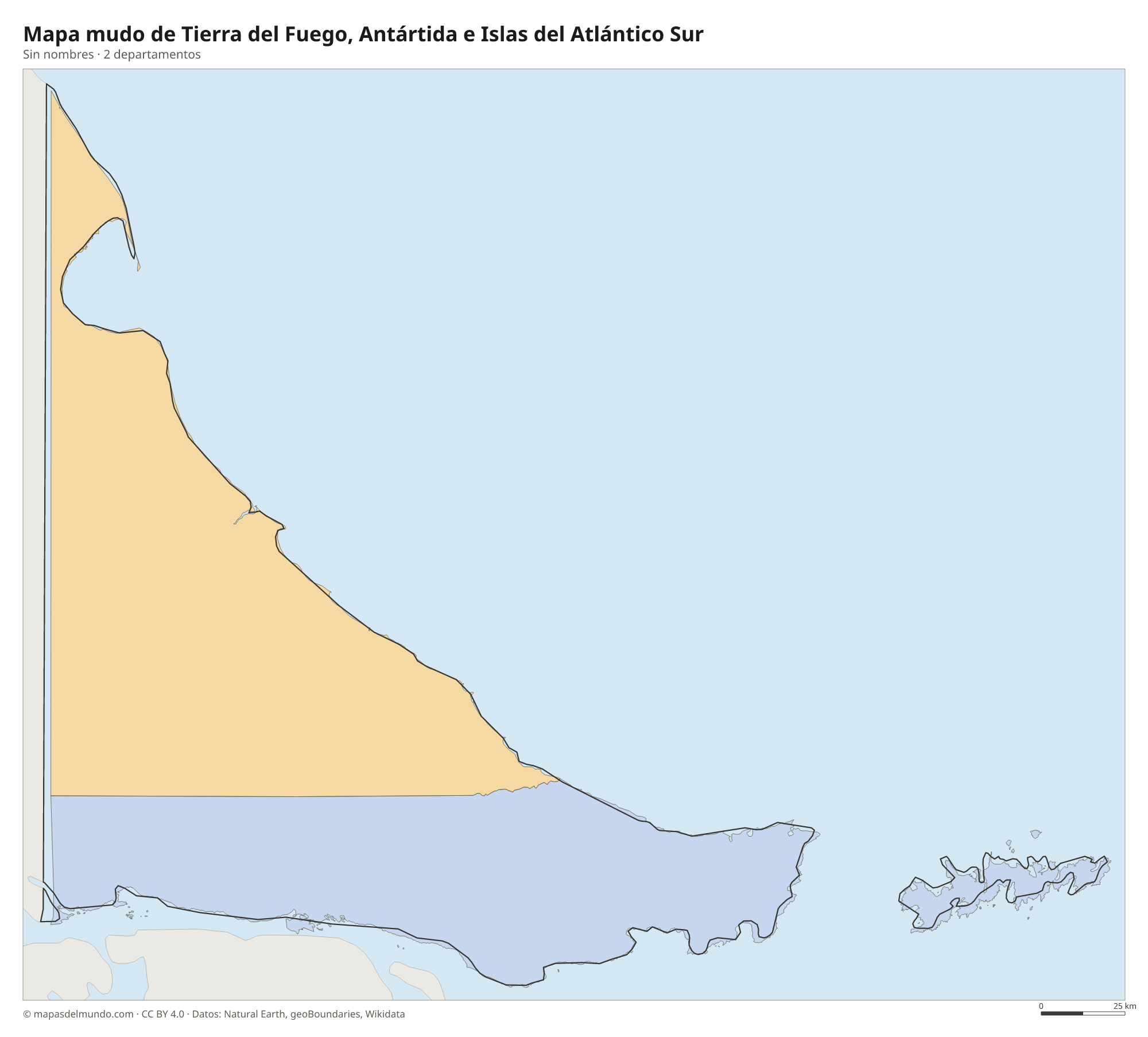Mapa mudo de Tierra del Fuego, Antártida e Islas del Atlántico Sur