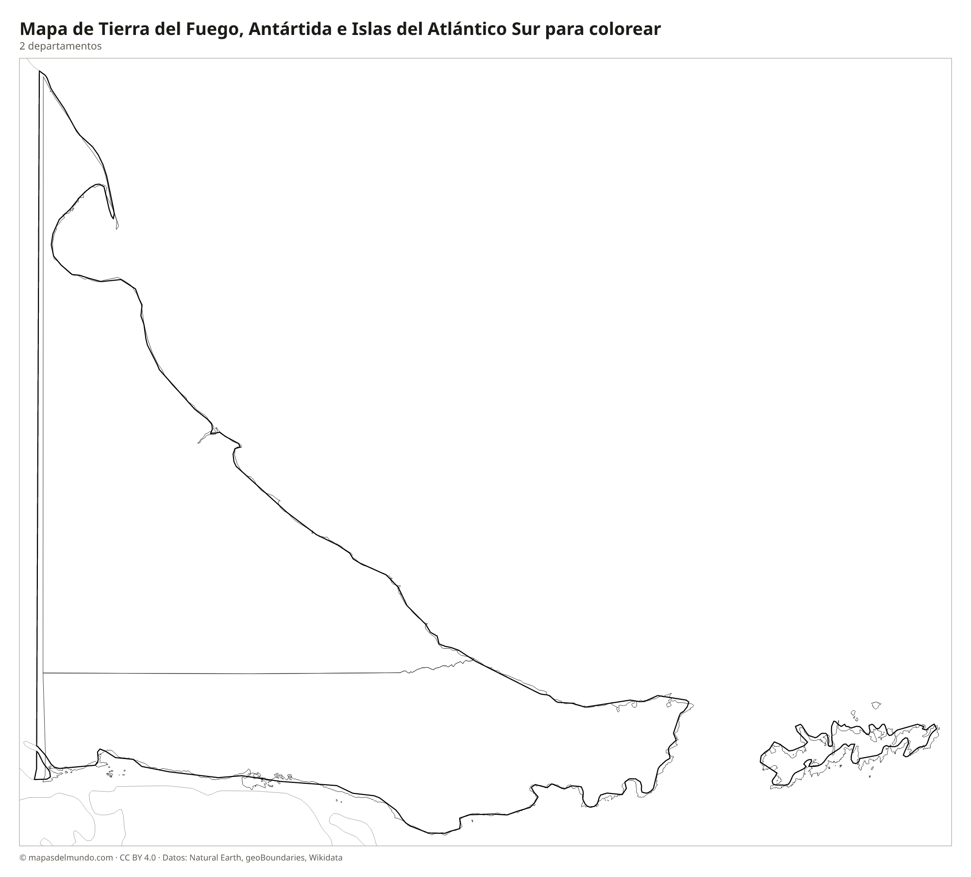 Mapa de Tierra del Fuego, Antártida e Islas del Atlántico Sur para colorear