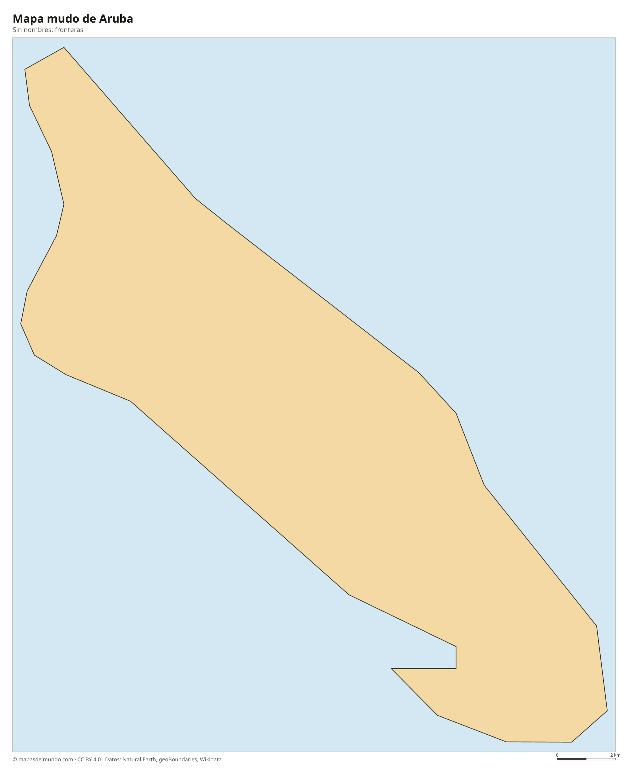 Mapa mudo de Aruba sin nombres