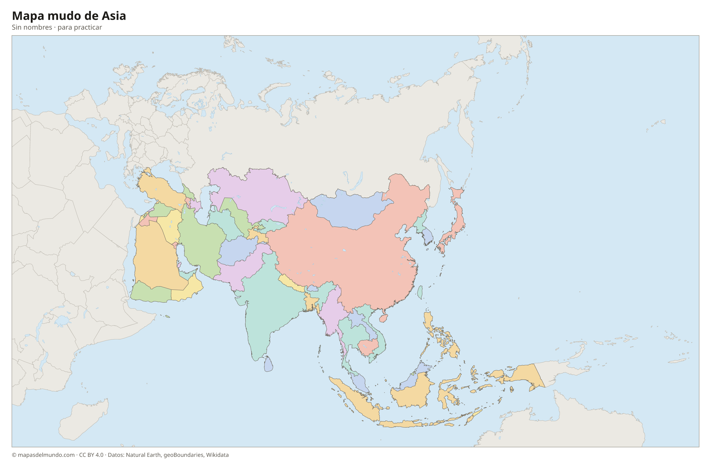 Mapa mudo de Asia sin nombres