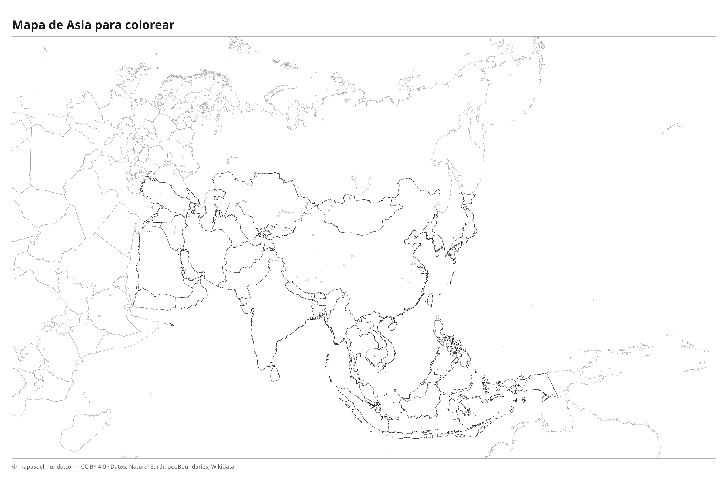 Mapa de Asia para colorear