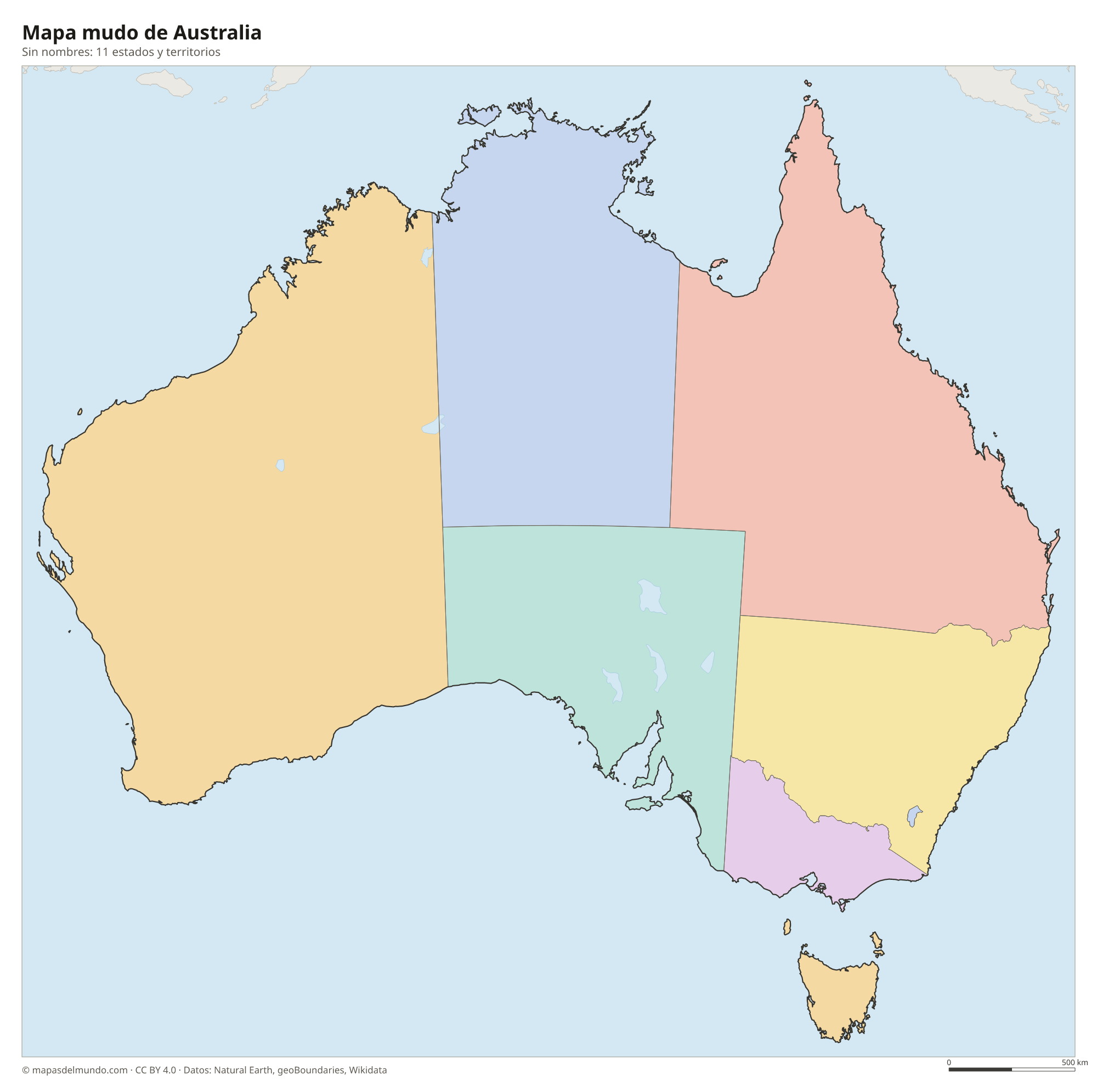 Mapa mudo de Australia sin nombres