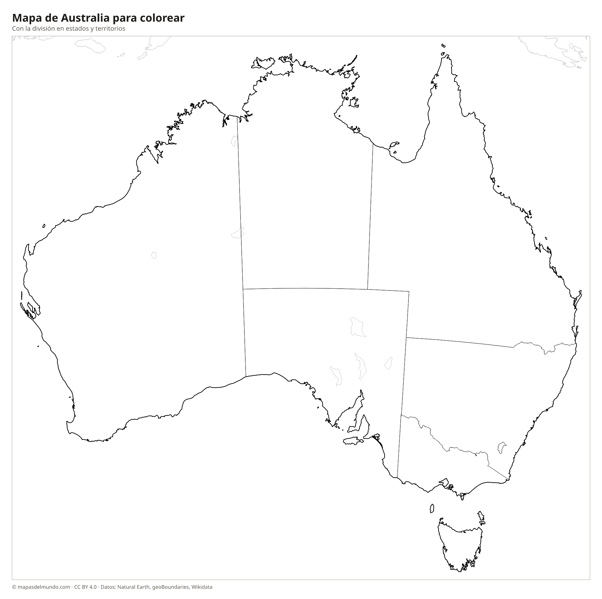Mapa de Australia para colorear