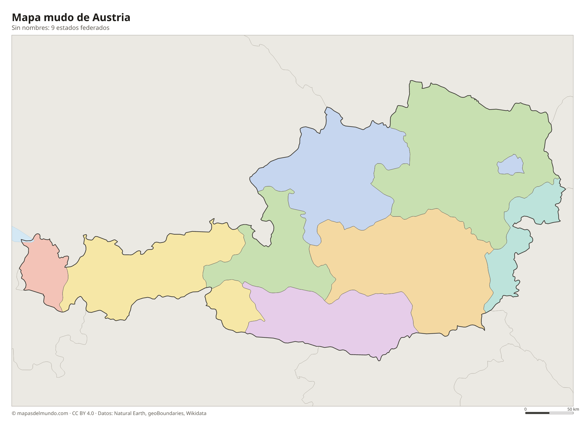 Mapa mudo de Austria sin nombres