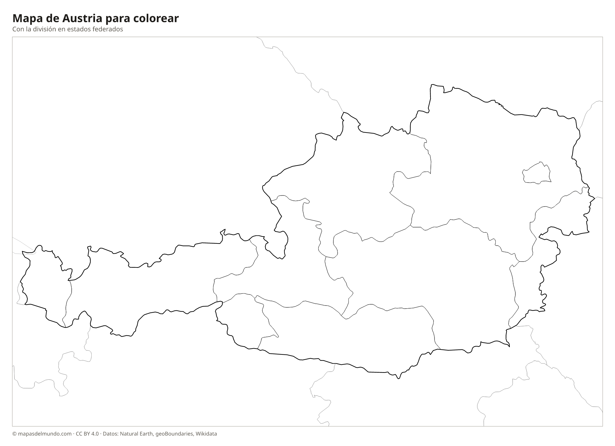 Mapa de Austria para colorear