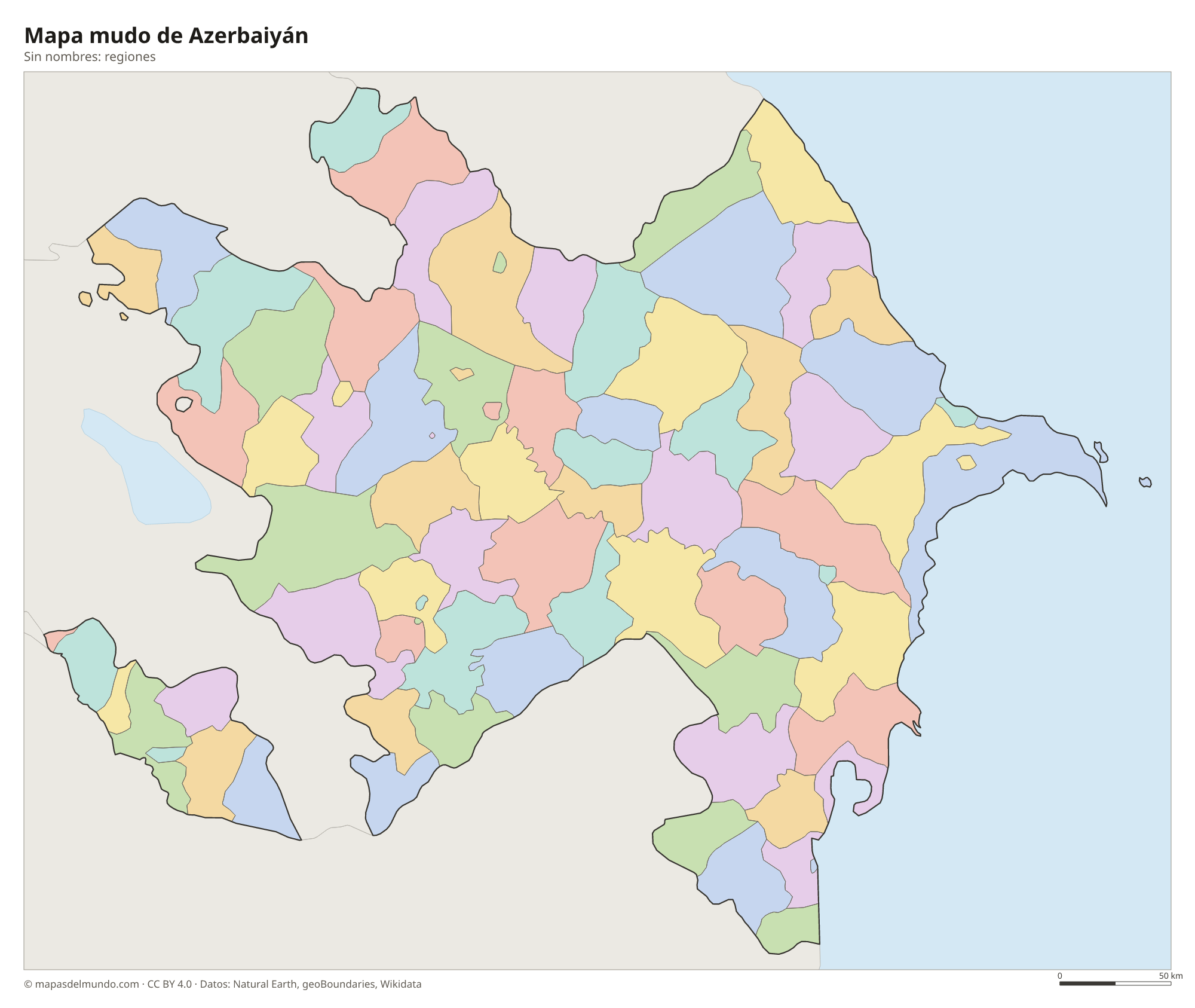 Mapa mudo de Azerbaiyán sin nombres
