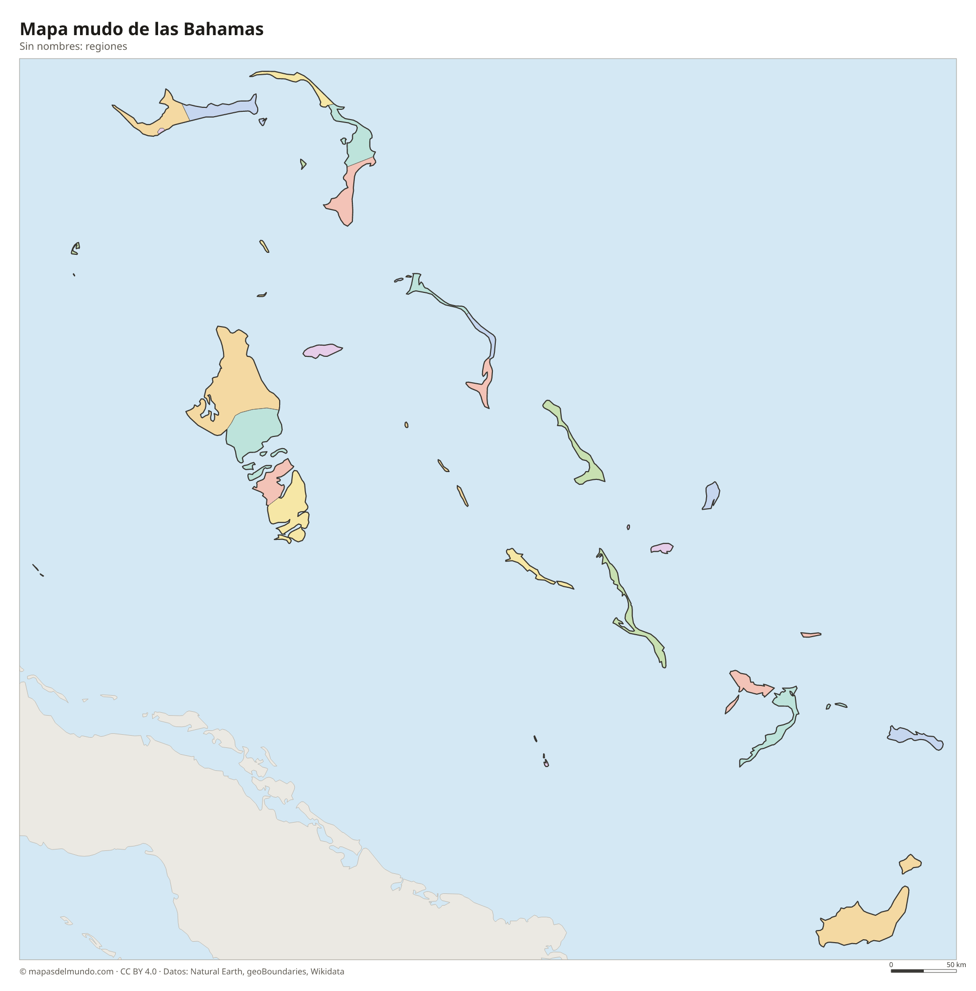 Mapa mudo de las Bahamas sin nombres