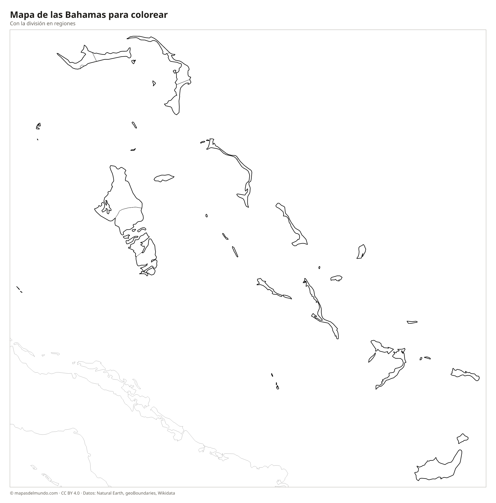 Mapa de las Bahamas para colorear
