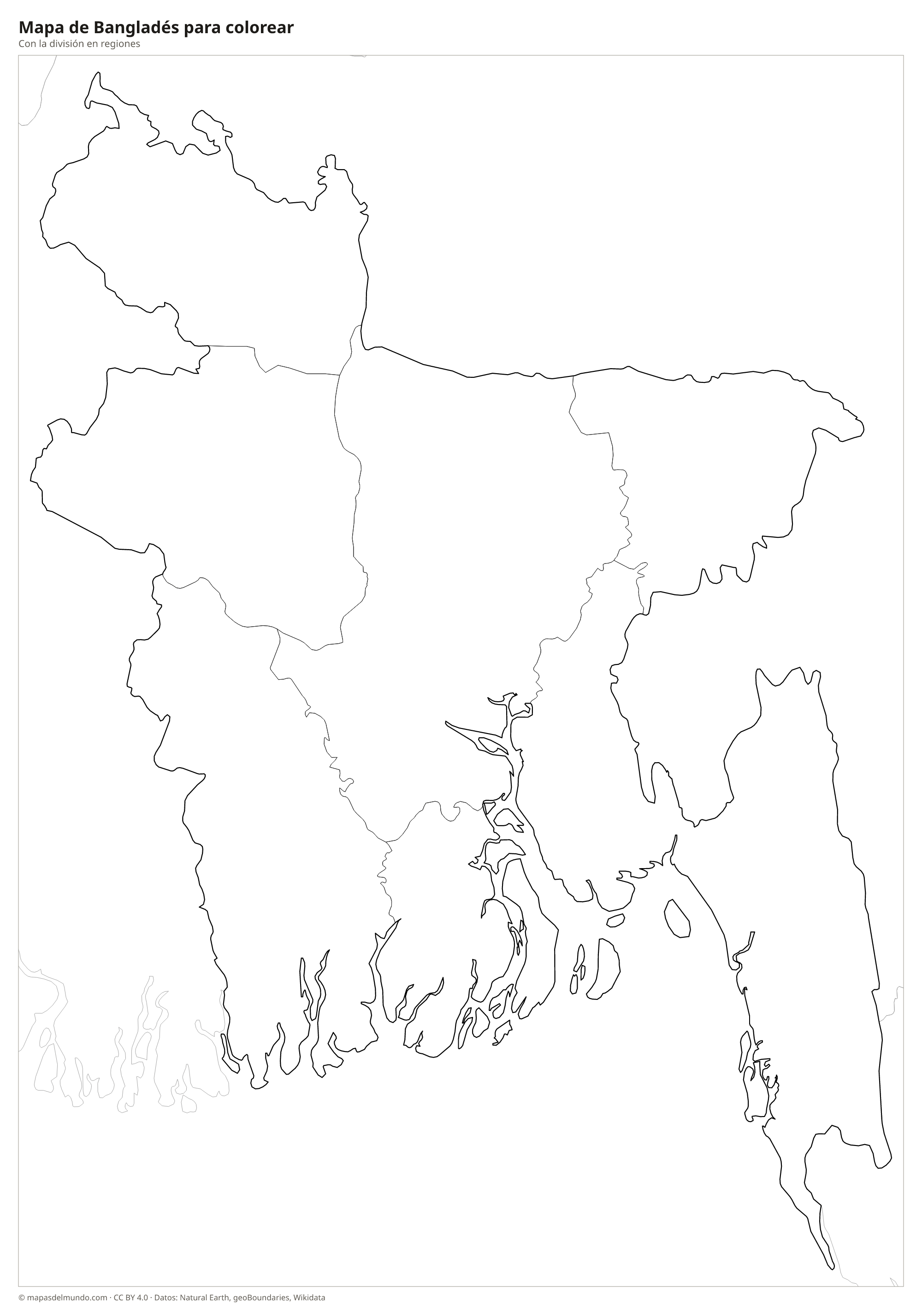 Mapa de Bangladés para colorear