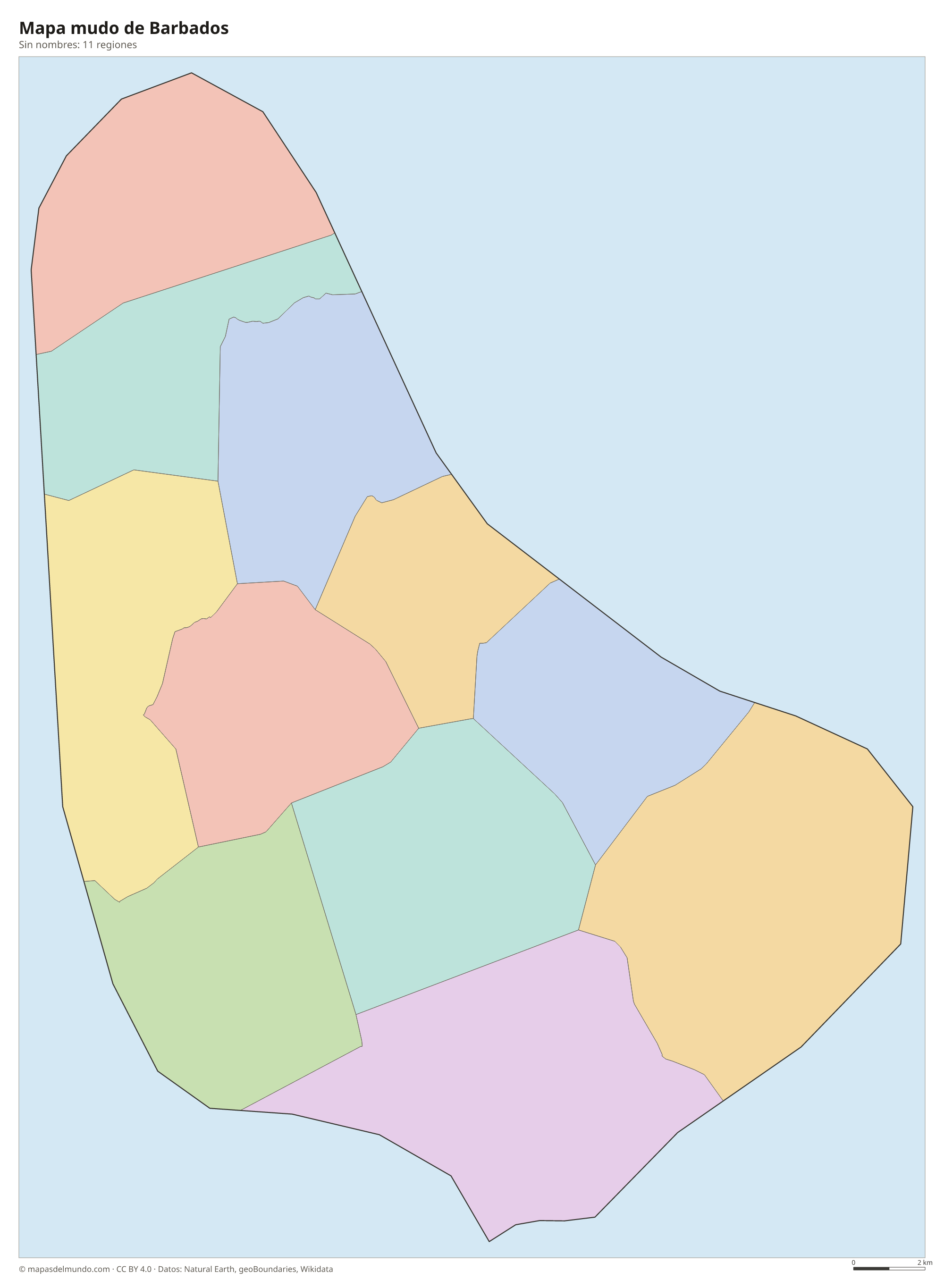 Mapa mudo de Barbados sin nombres