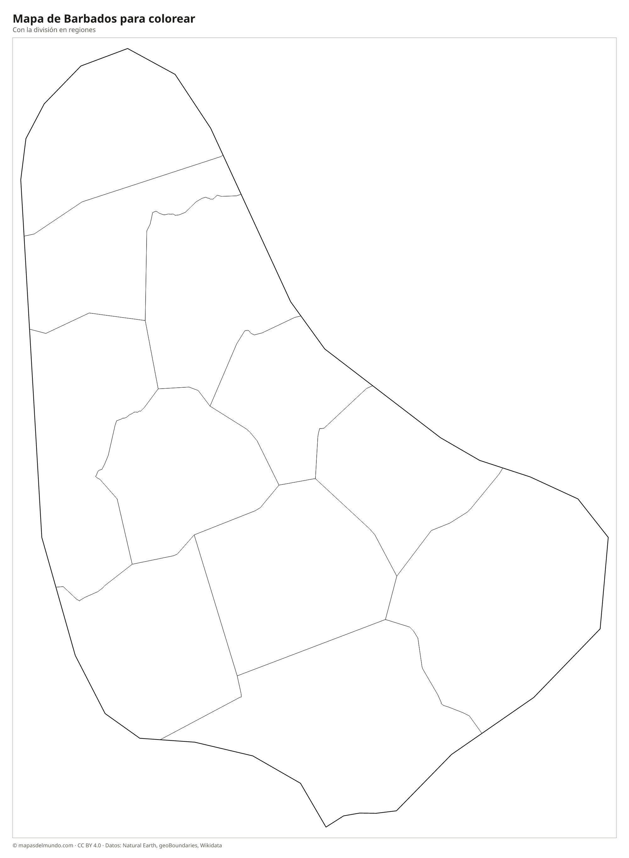 Mapa de Barbados para colorear