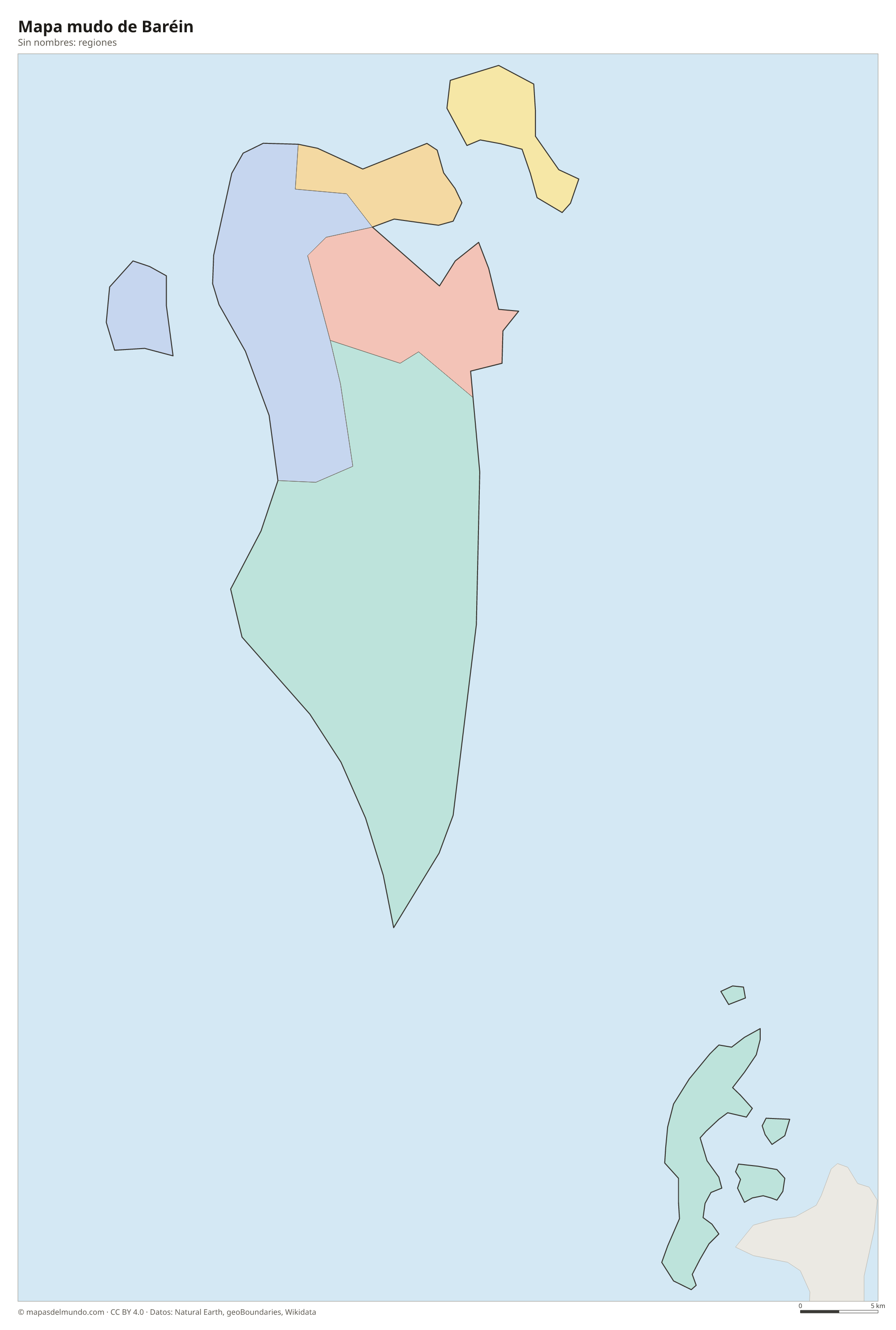 Mapa mudo de Baréin sin nombres