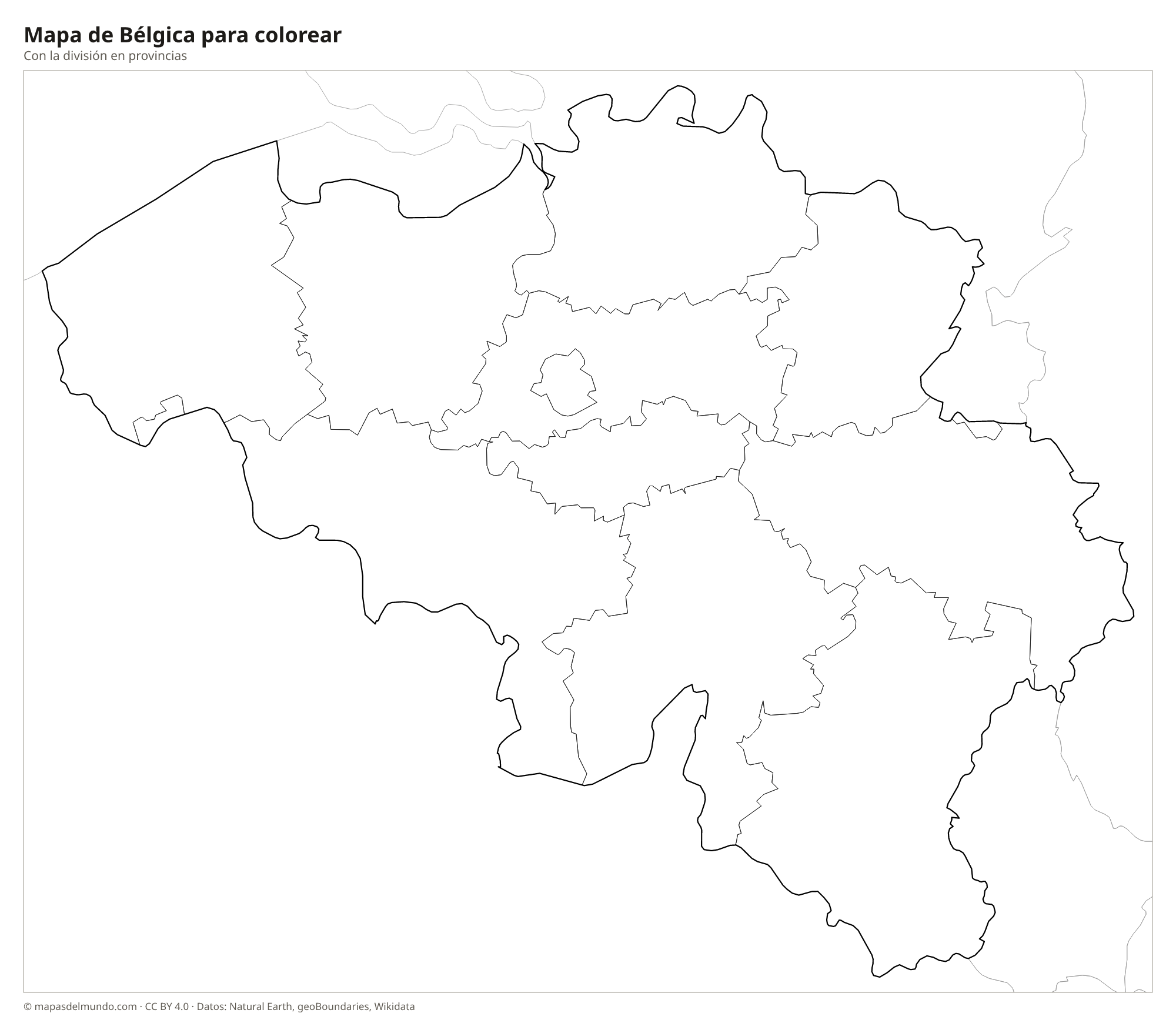 Mapa de Bélgica para colorear