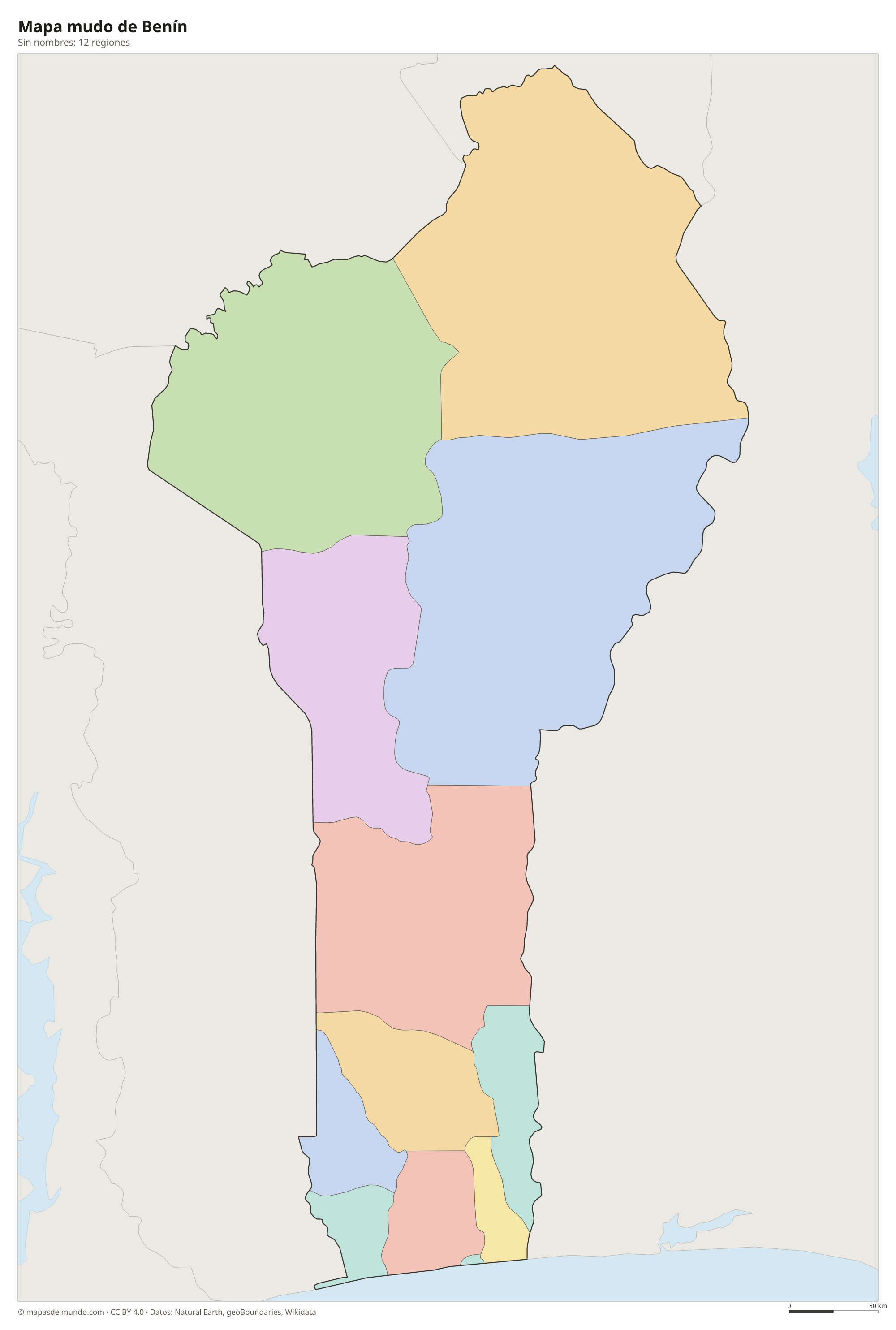 Mapa mudo de Benín sin nombres