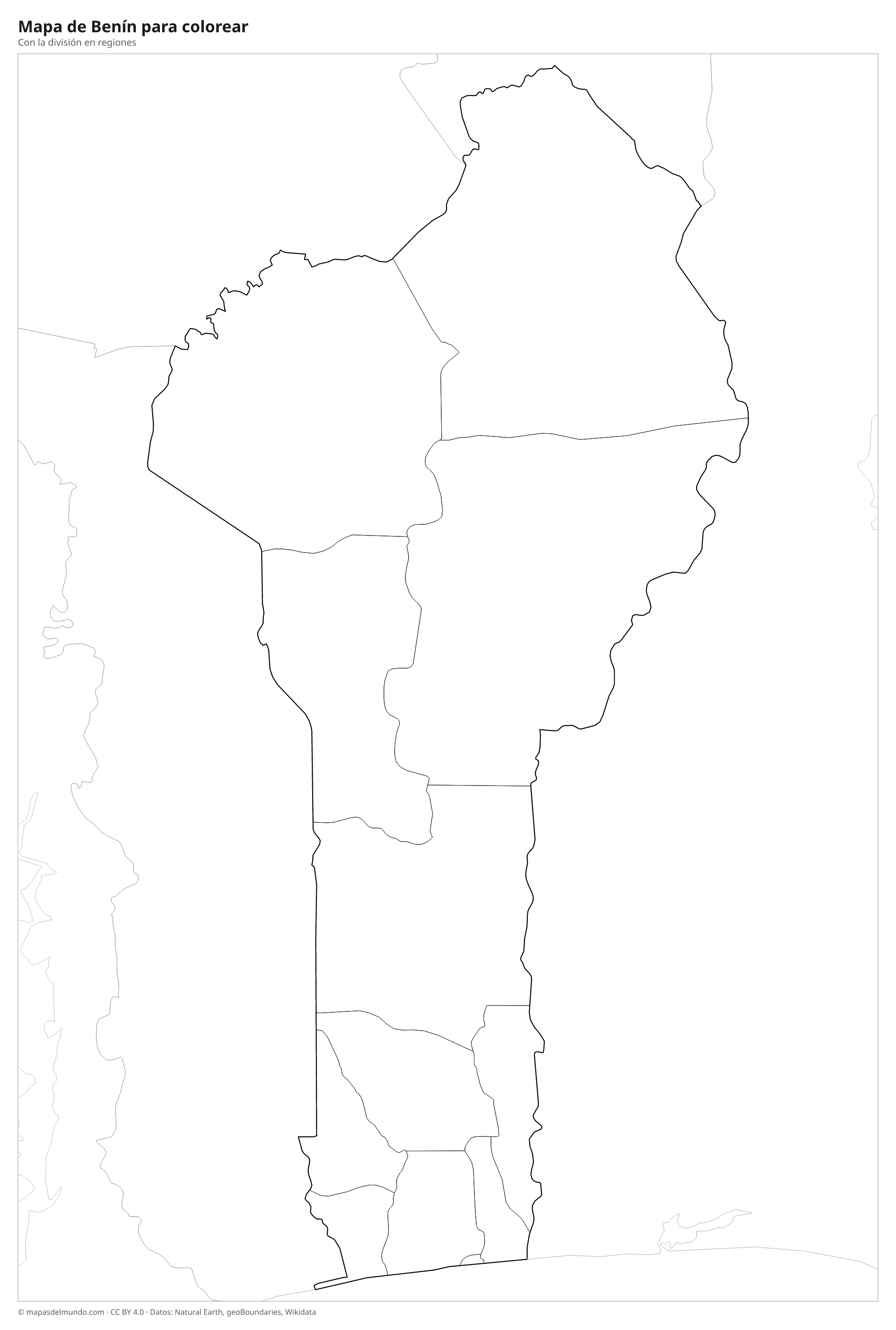 Mapa de Benín para colorear