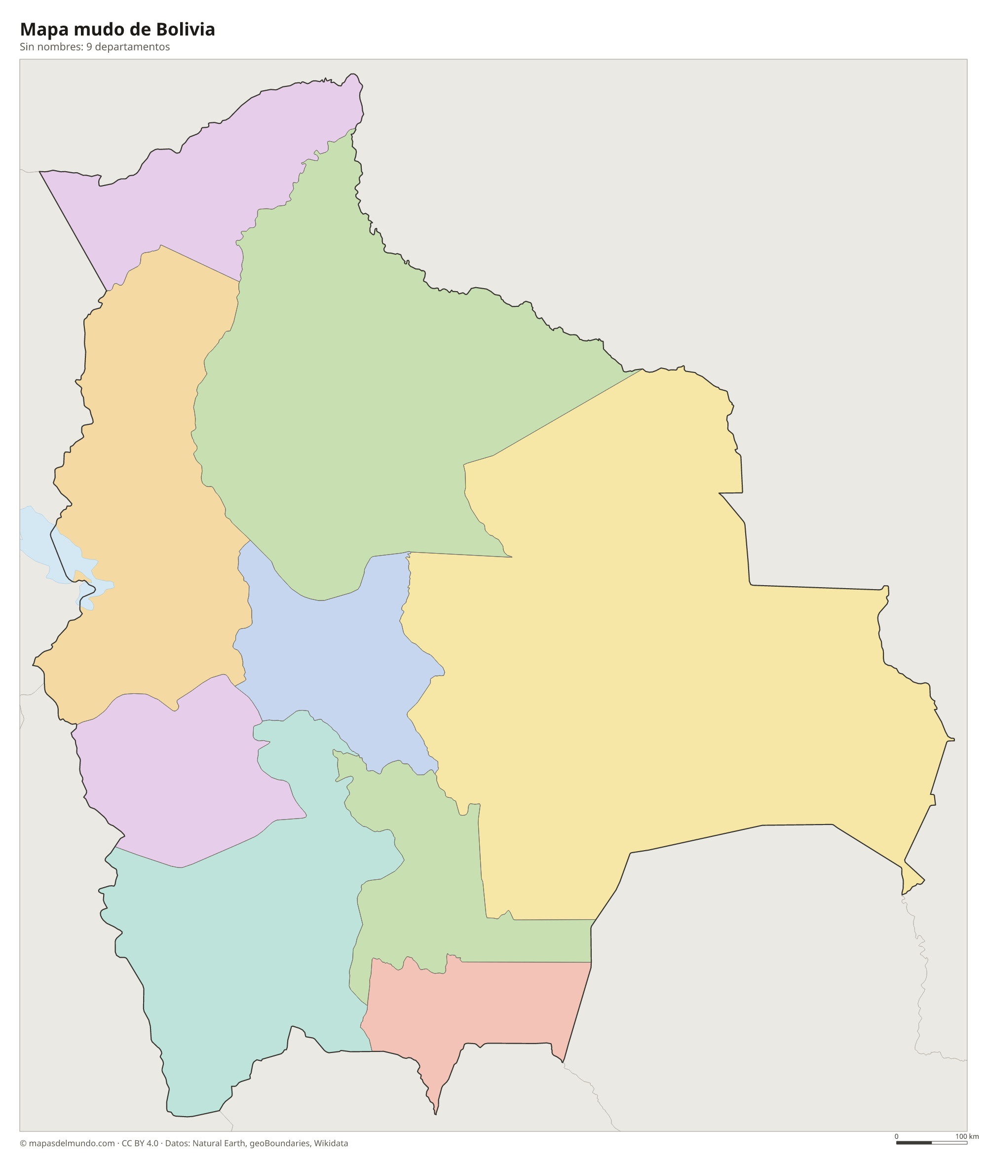 Mapa mudo de Bolivia sin nombres