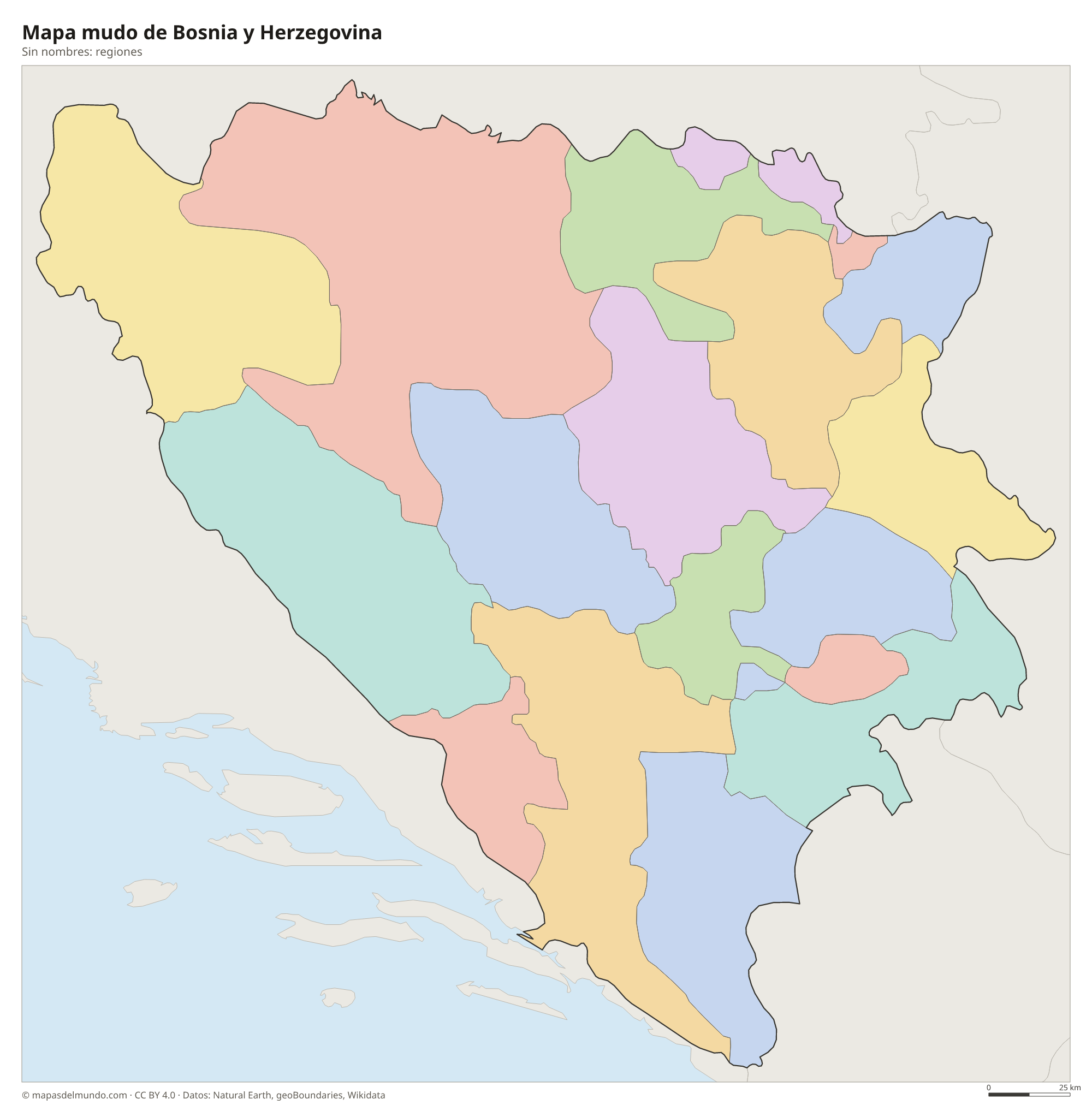 Mapa mudo de Bosnia y Herzegovina sin nombres