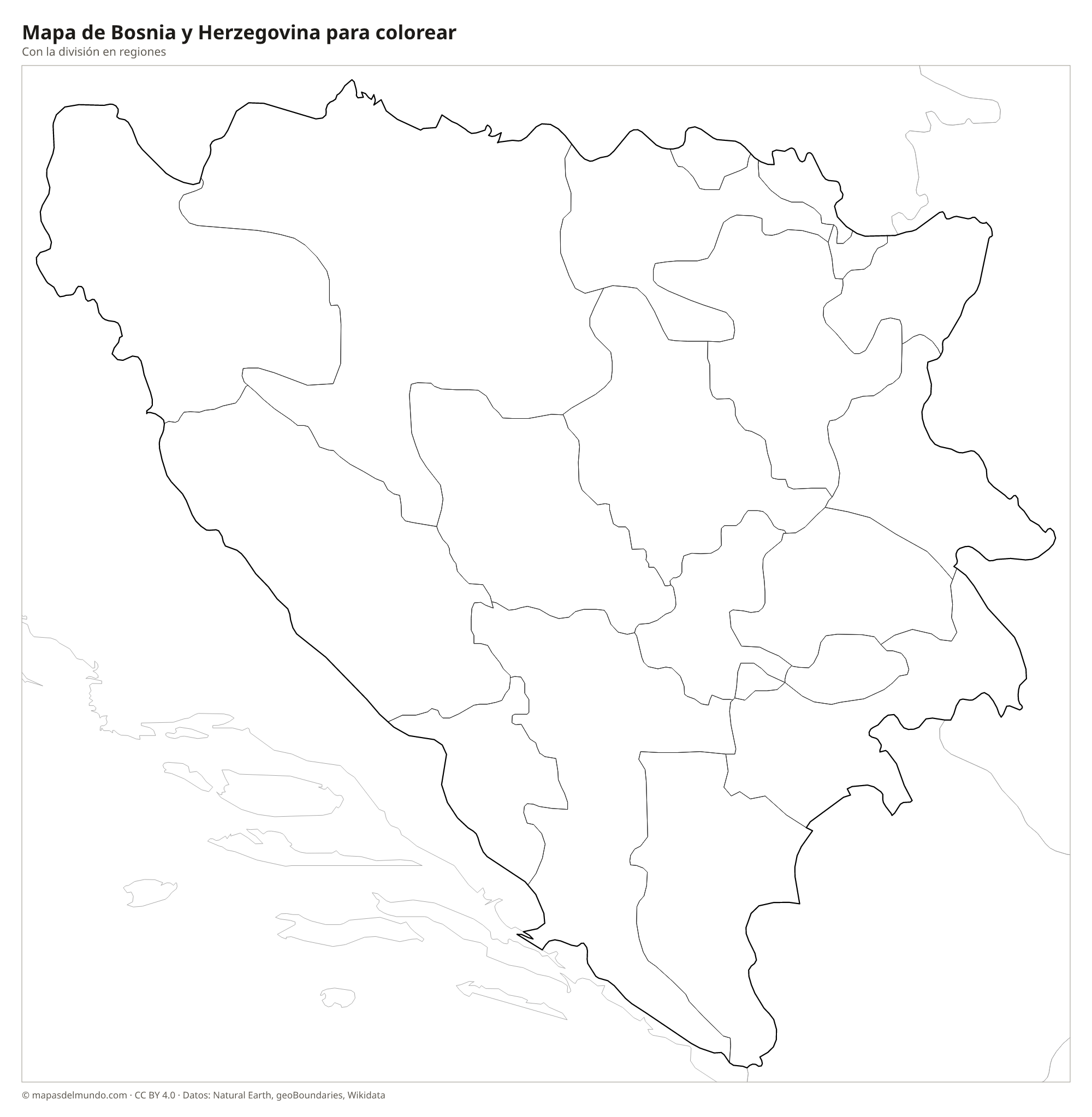Mapa de Bosnia y Herzegovina para colorear