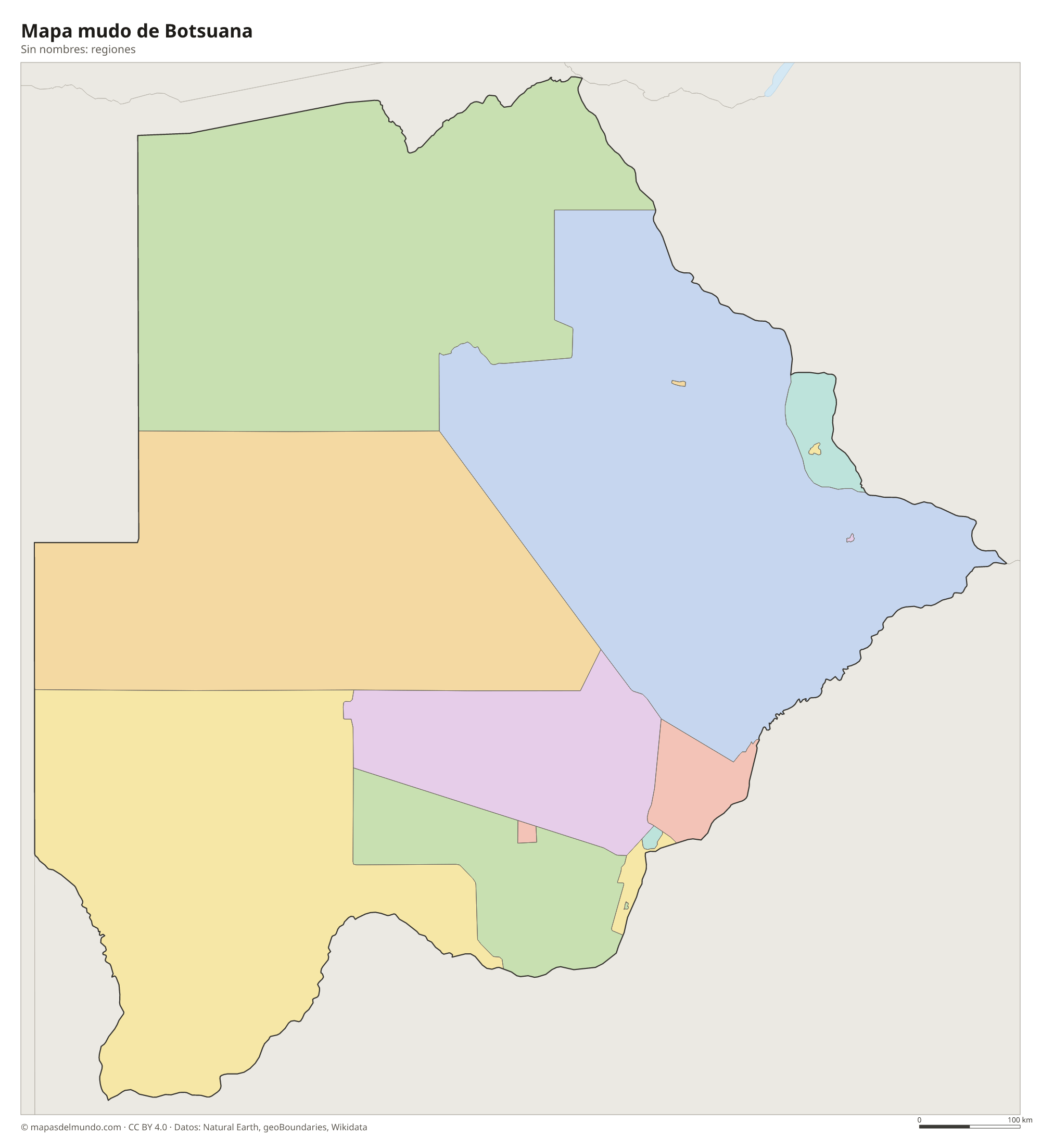Mapa mudo de Botsuana sin nombres