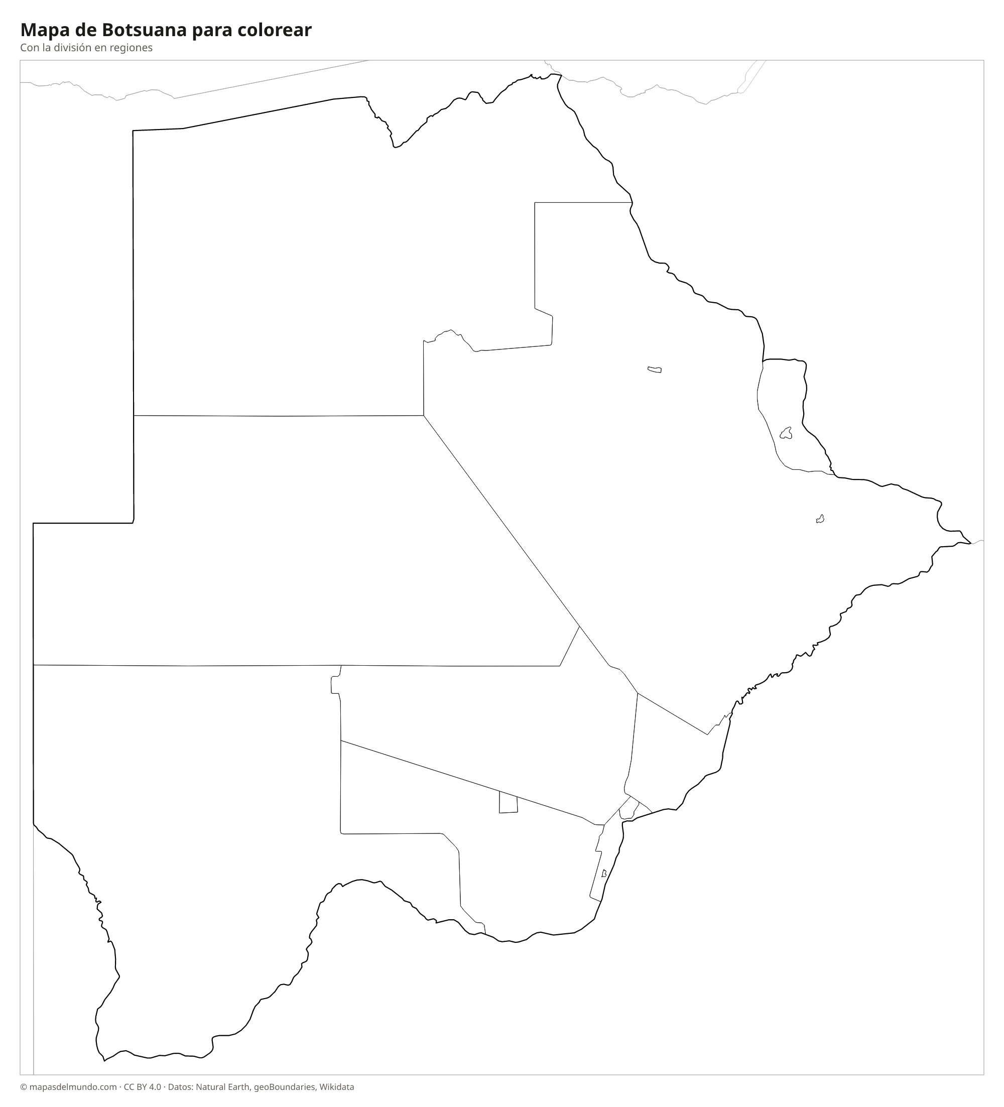 Mapa de Botsuana para colorear