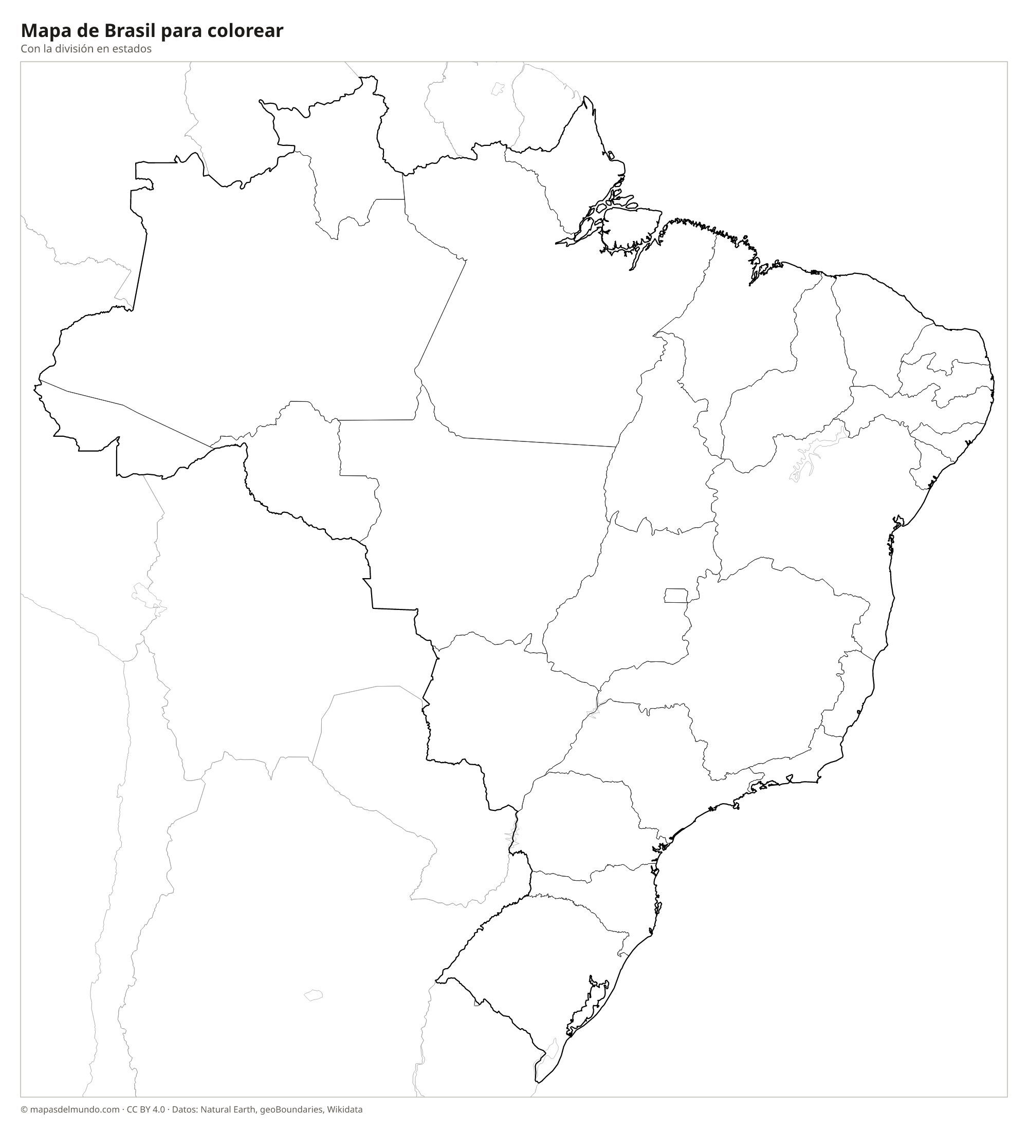Mapa de Brasil para colorear